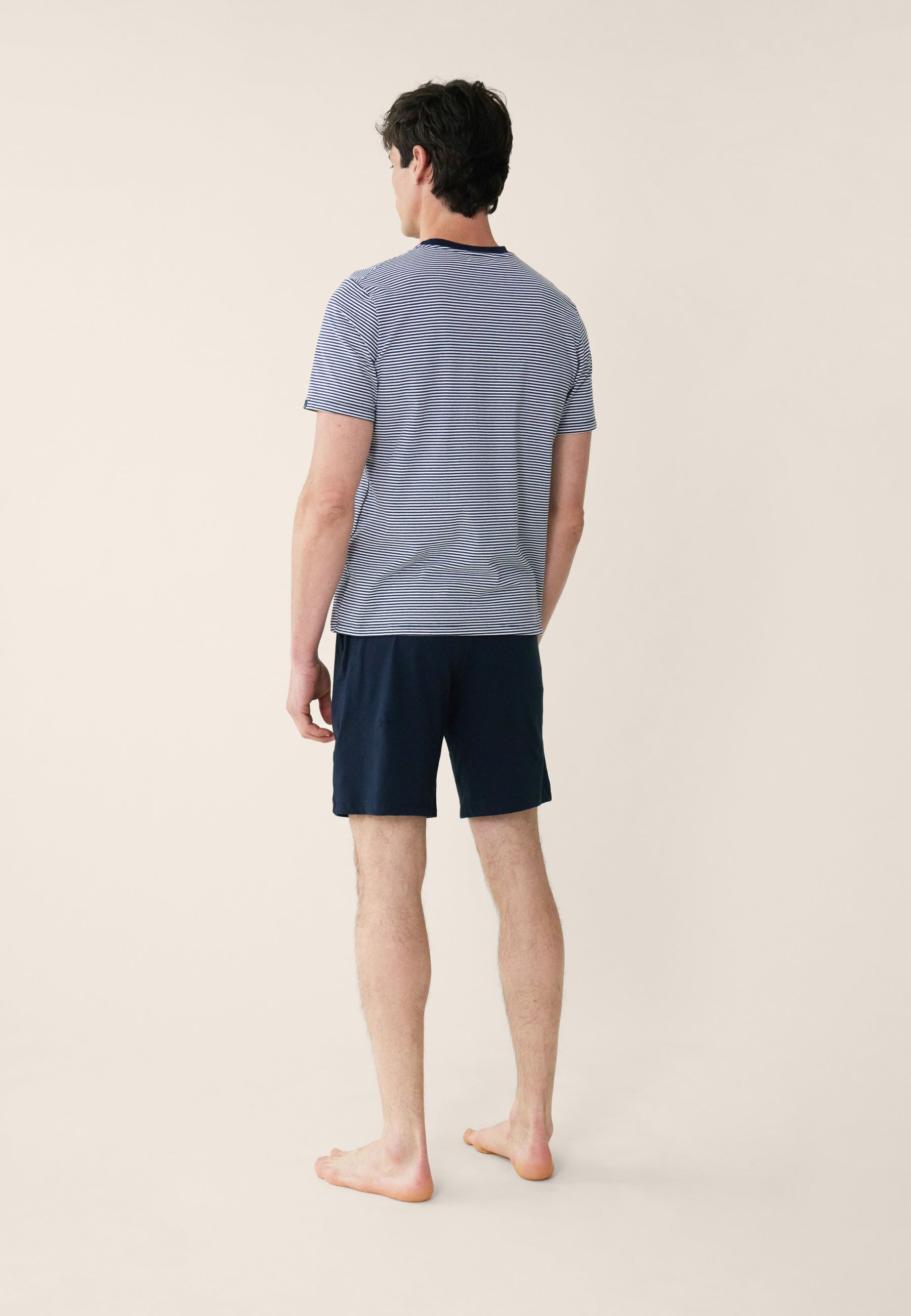Ensemble pyjama haut marinière et short bleu marine en coton - Pyjama jeason haut manches courtes Marinière et bas de pyjama court Marine