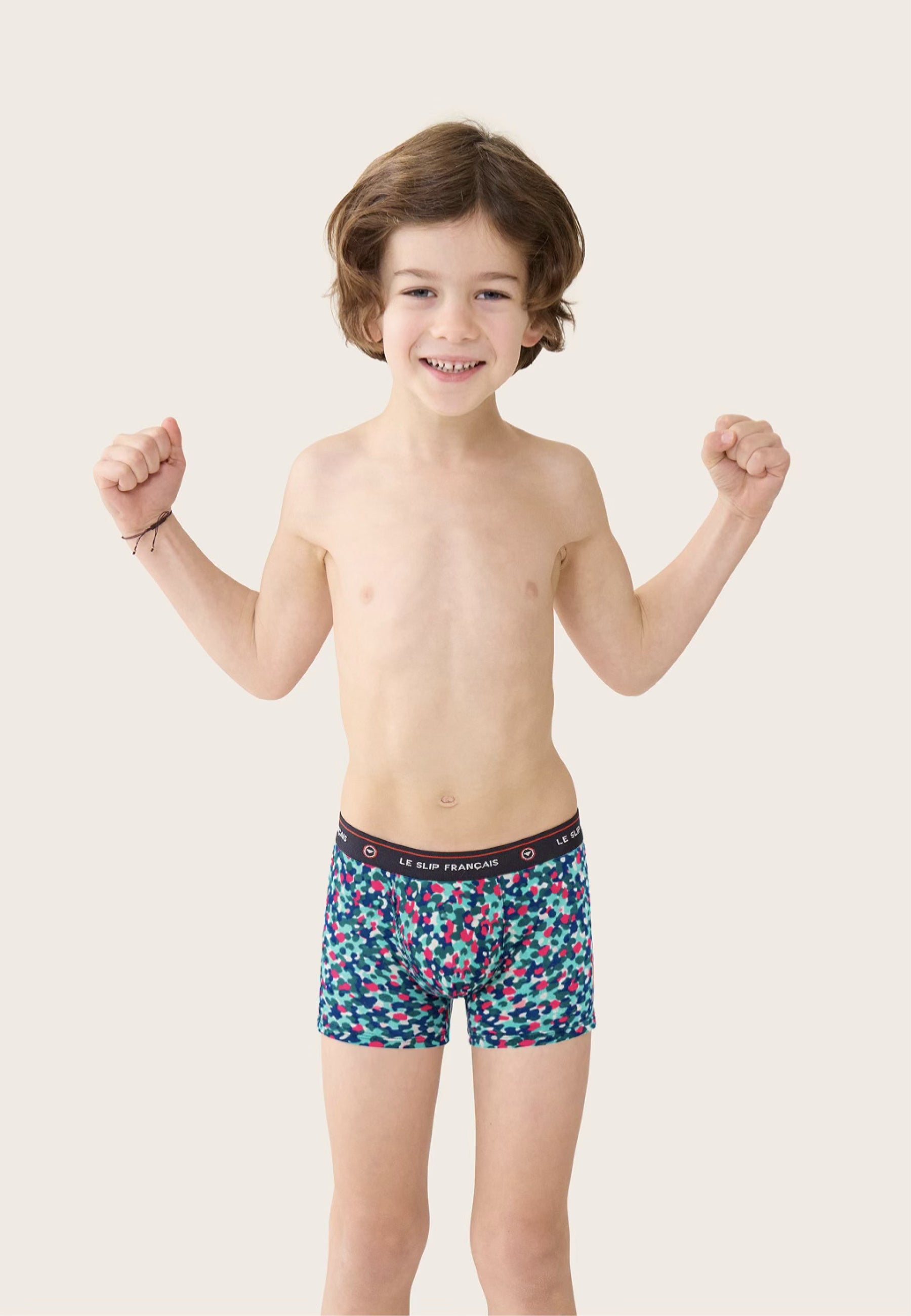 Boxer enfant vert à motif confetti en coton - Petit Joseph Confetti Vert D'Eau