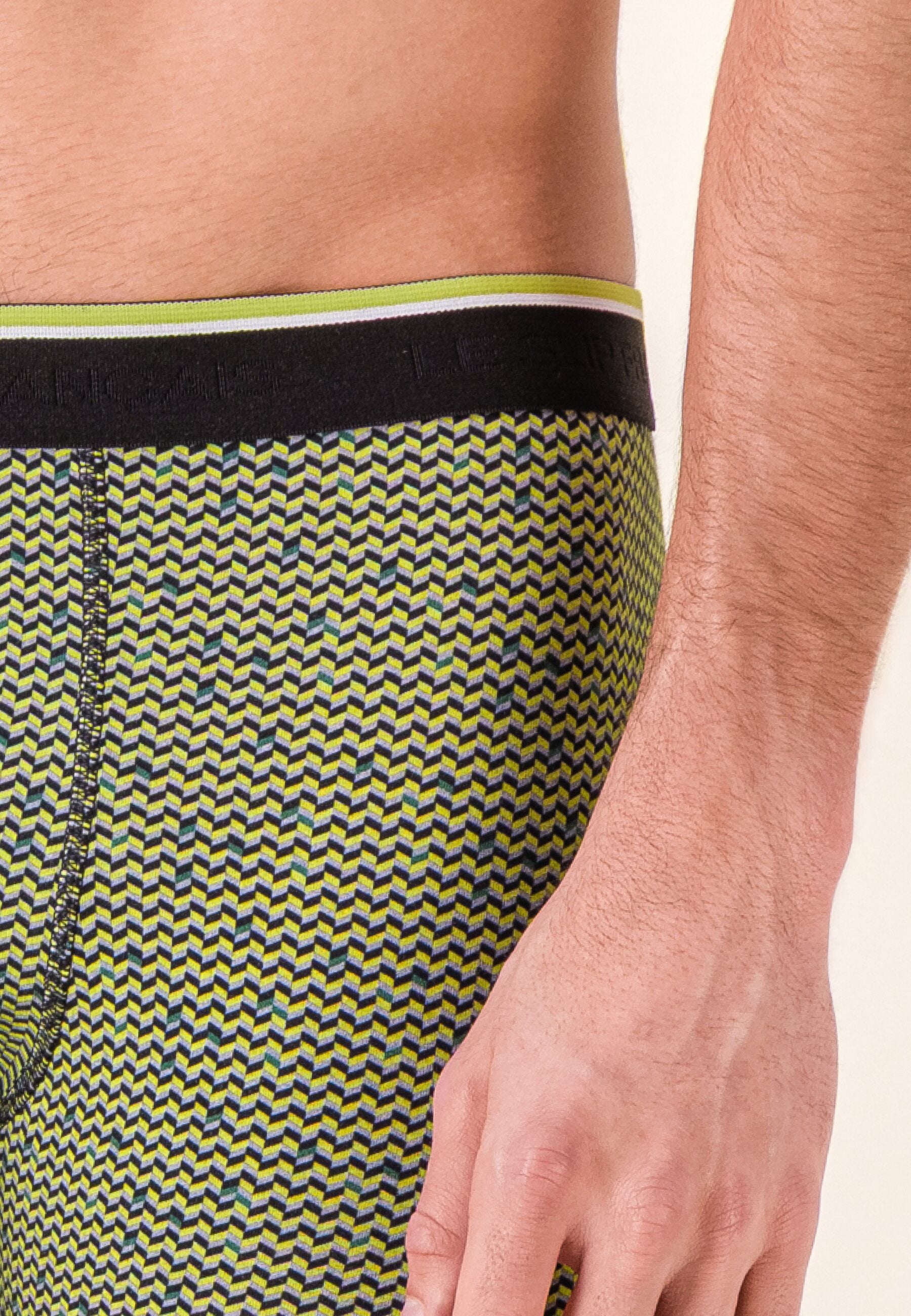 Lot de 3 boxers longs en coton - Boxers Chevron Jaune Anis Noir Vert Forêt