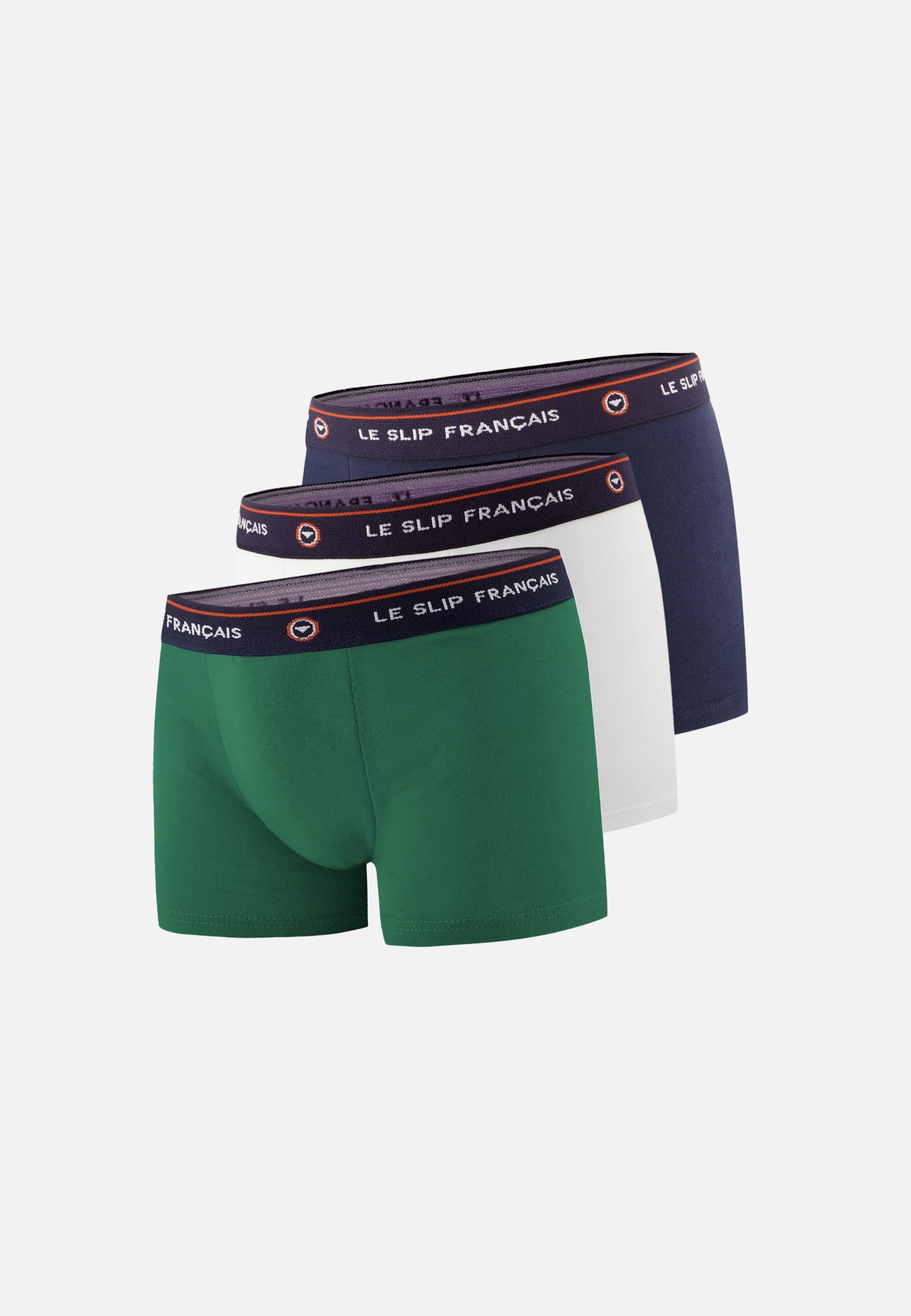 Lot de 3 boxers enfant en coton - Boxers Emeraude Marine Blanc
