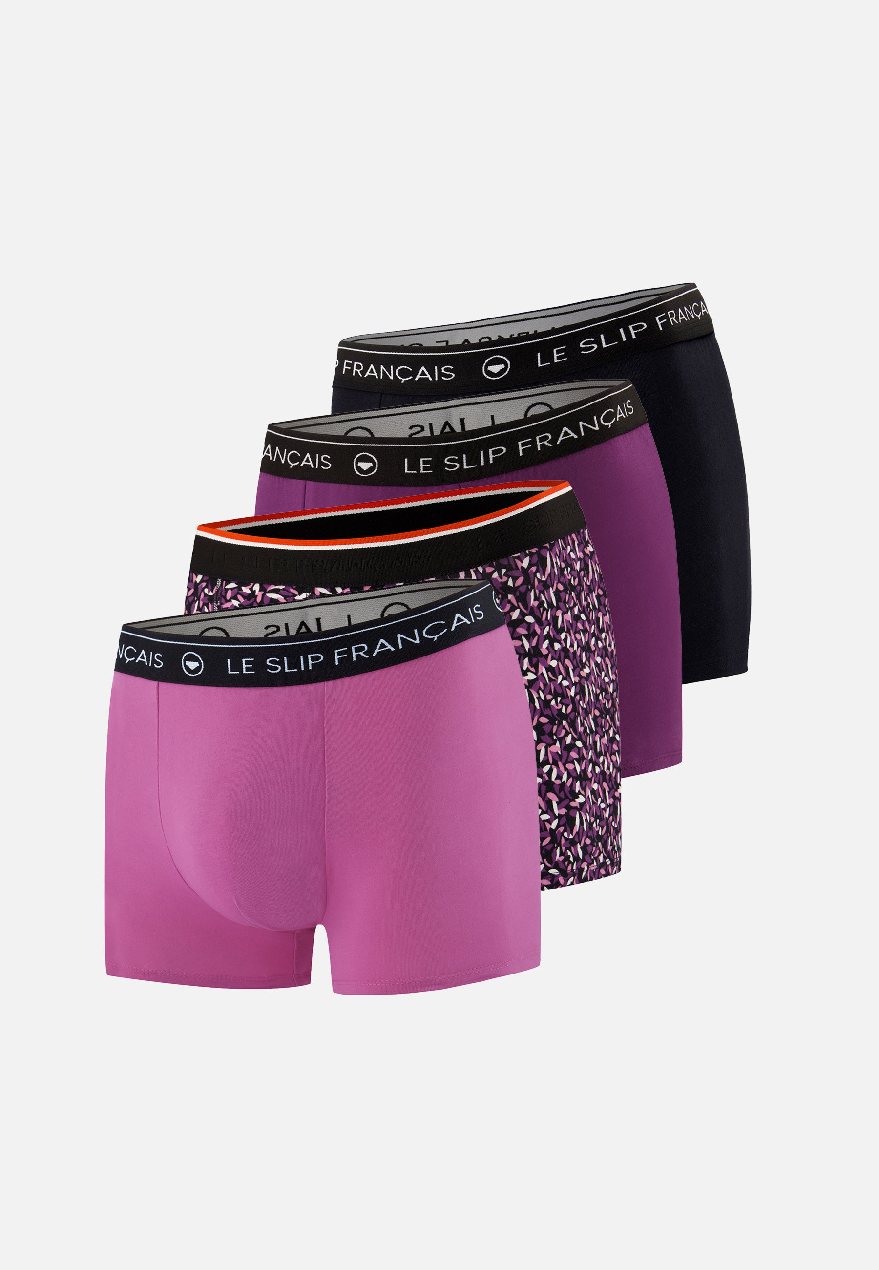 Lot de 4 boxers en coton - Boxers Gavotte Prune Fuchsia Prune Noir
