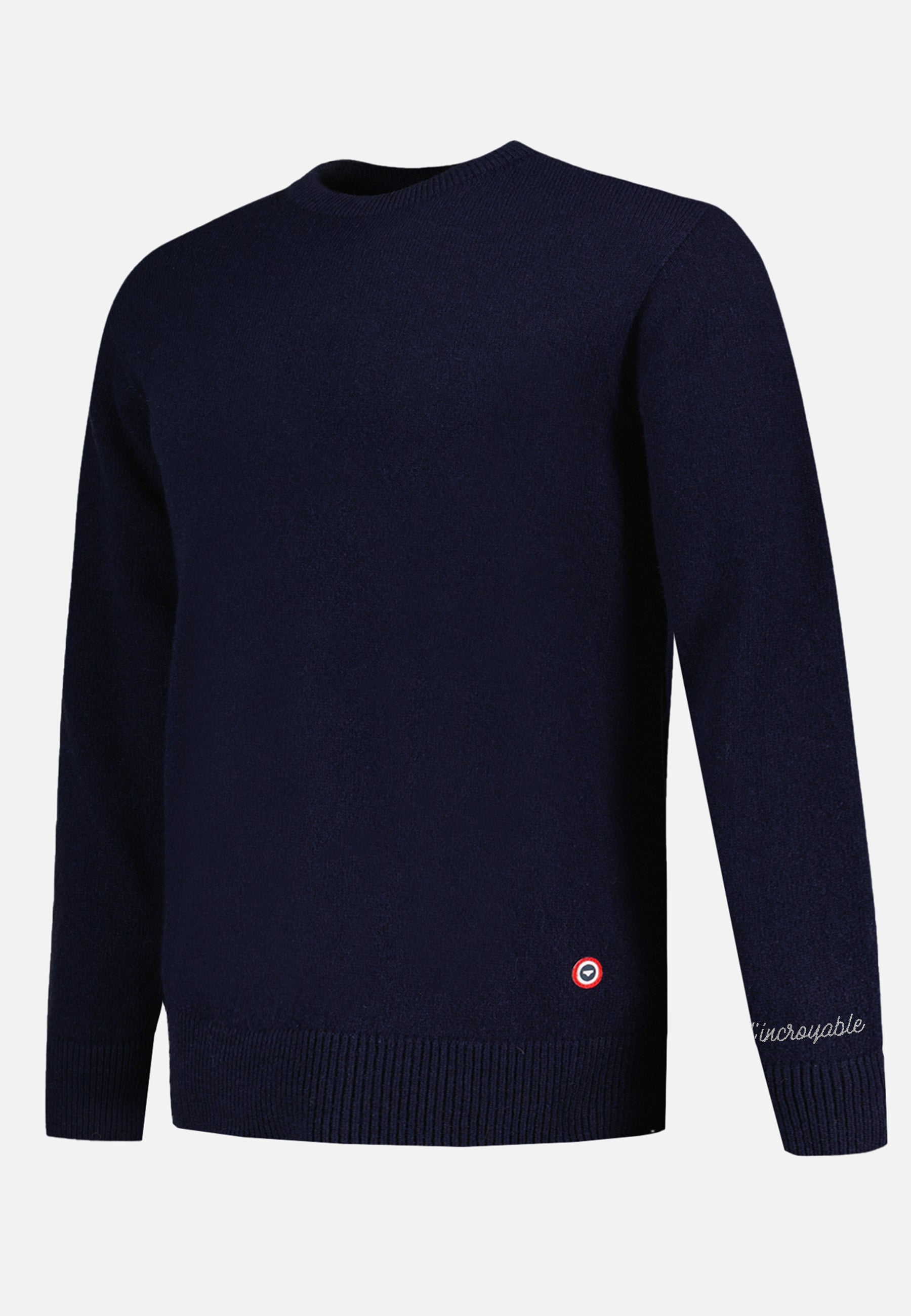 Men's navy blue knit sweater - Embroidered Navy Denim Sweater The Incredible