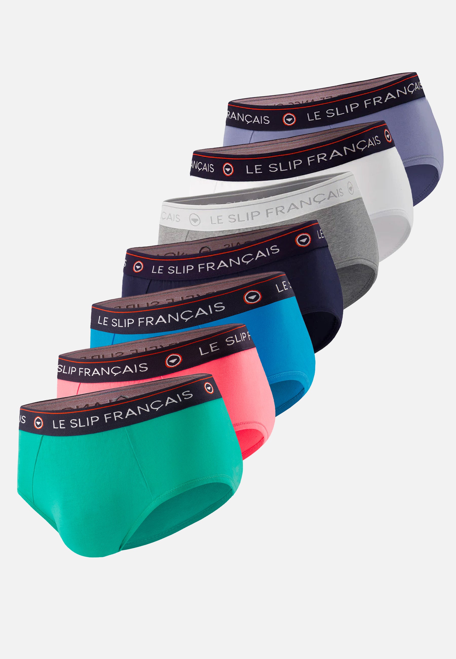 Lot de 7 slips en coton - Slips Bleu Jean Mint Neon Pink Bleu Fluo Marine Blanc Gris Chiné