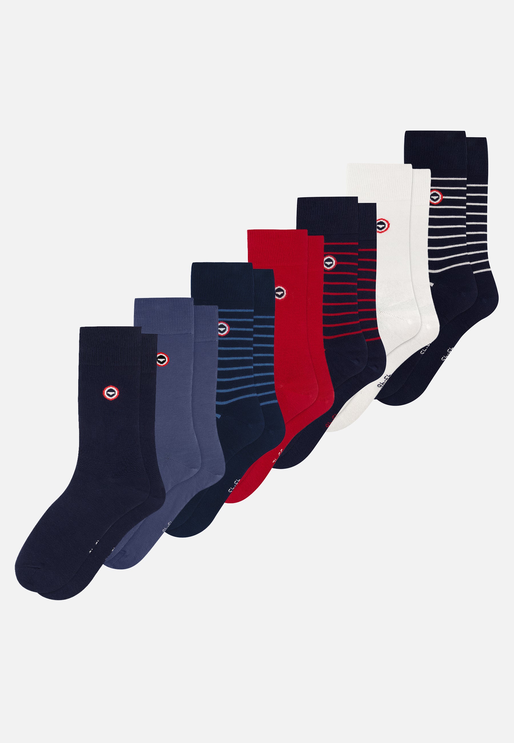 Pack of 7 mid-calf cotton socks - Navy Socks Steel Red White Navy Stripes