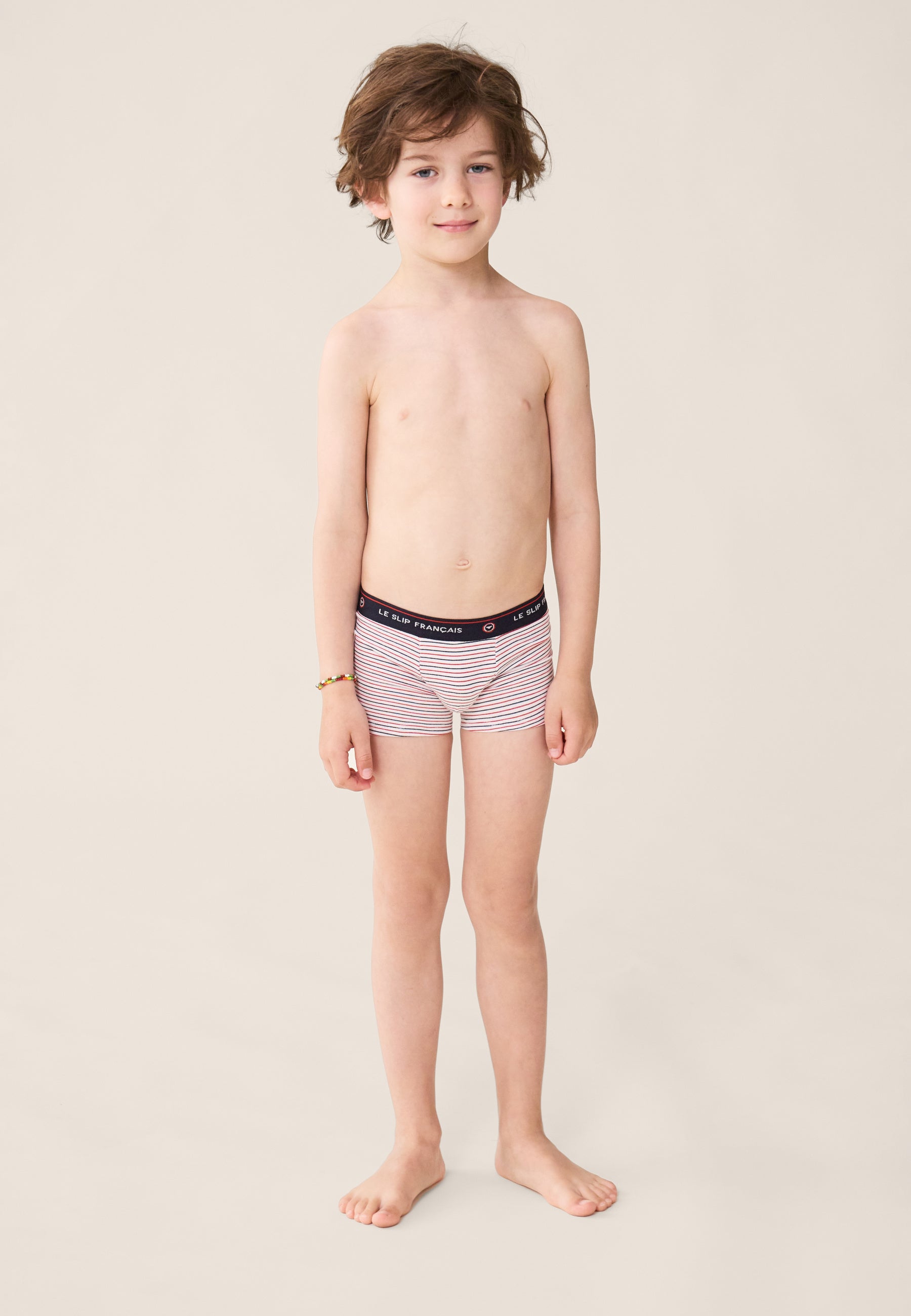 Children's blue, white and red striped cotton boxer shorts - Petit Joseph Rayures Bbr