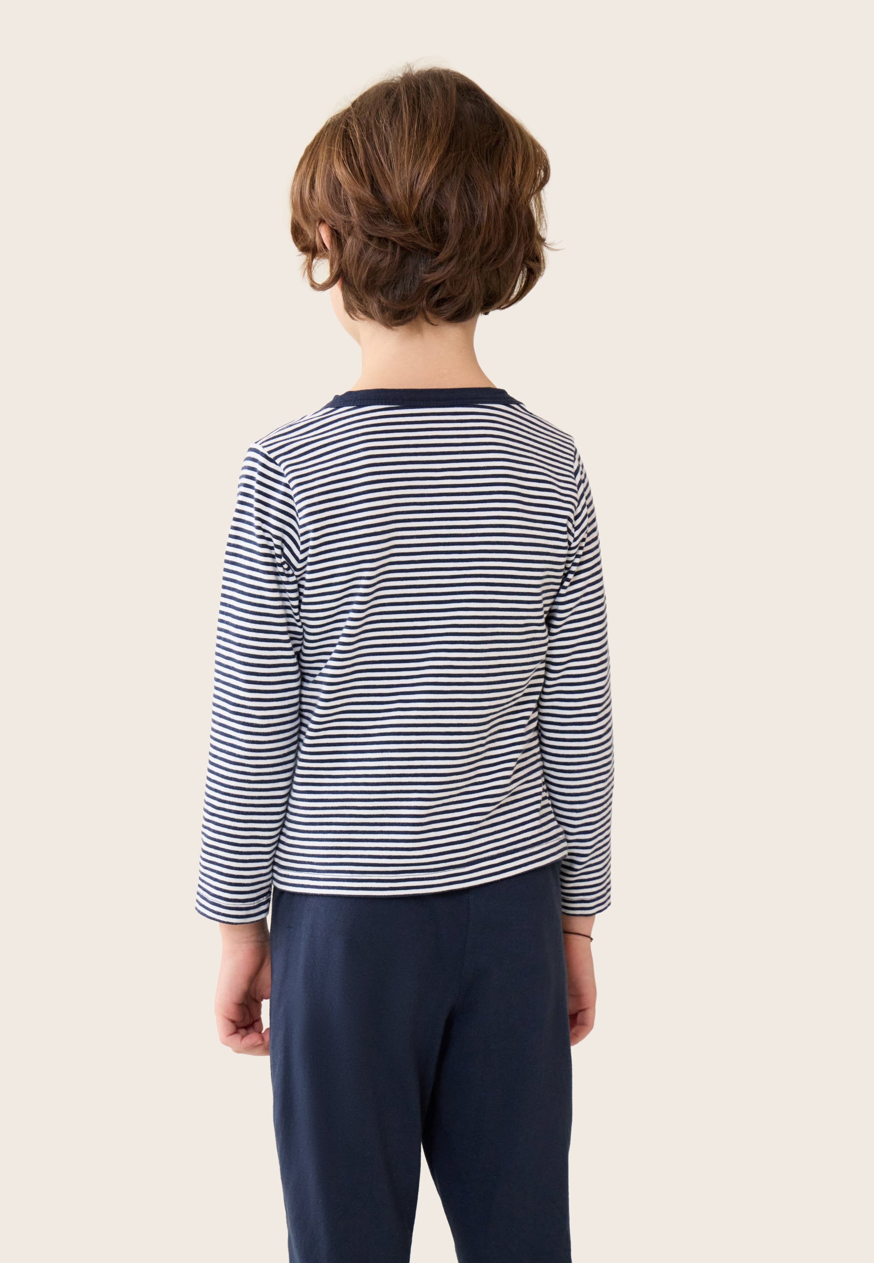 Ensemble pyjama enfant haut marinière et pantalon bleu marine en coton - Pyjama Haut Manches Longues Et Bas De Pyajma Long Petit Jeason Marinière Marine