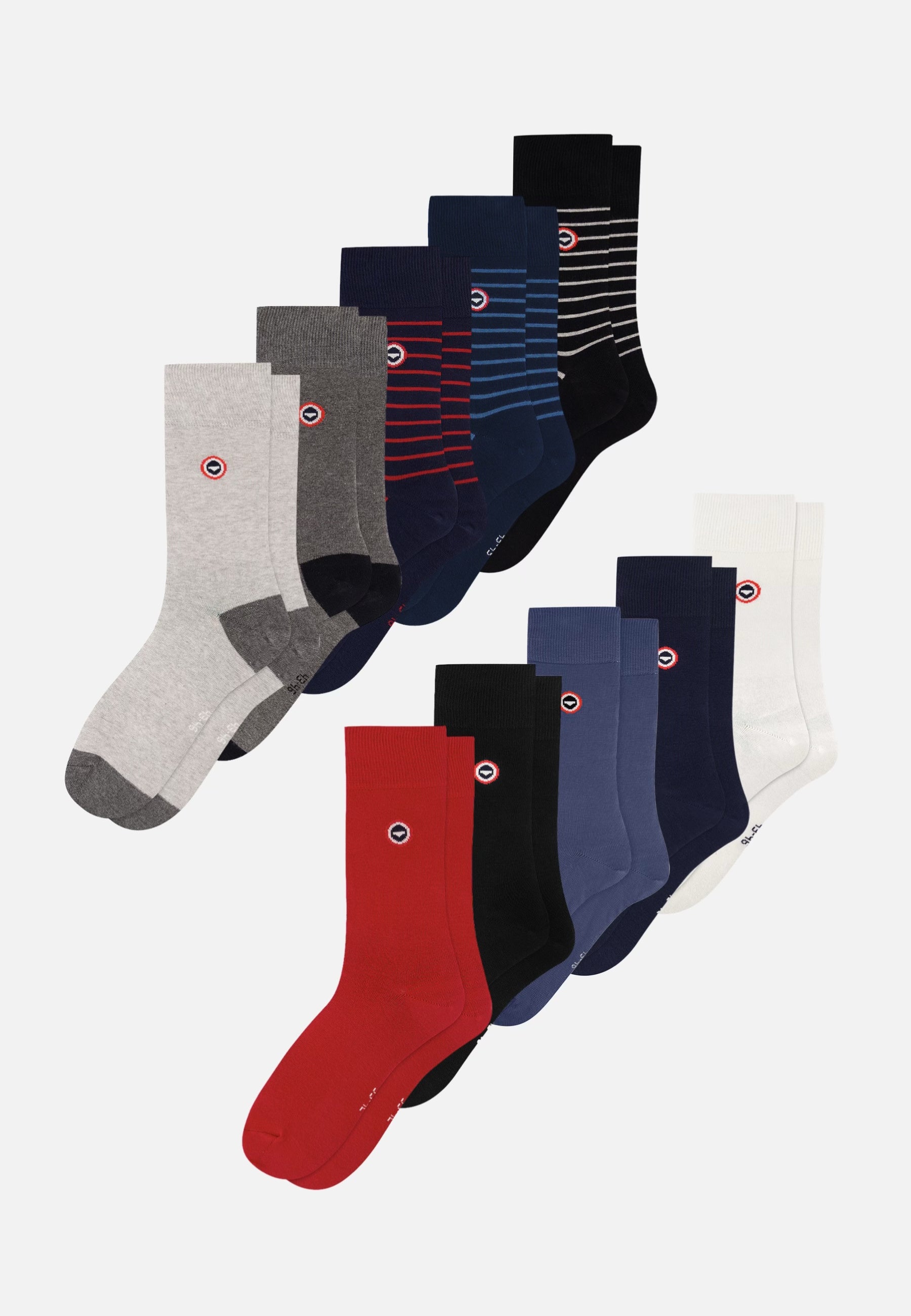 Lot de 10 chaussettes mi-hautes en coton - Chaussettes Gris Anthracite Noir Gris Clair Blanc Marine Acier Rouge Cerise Rayures
