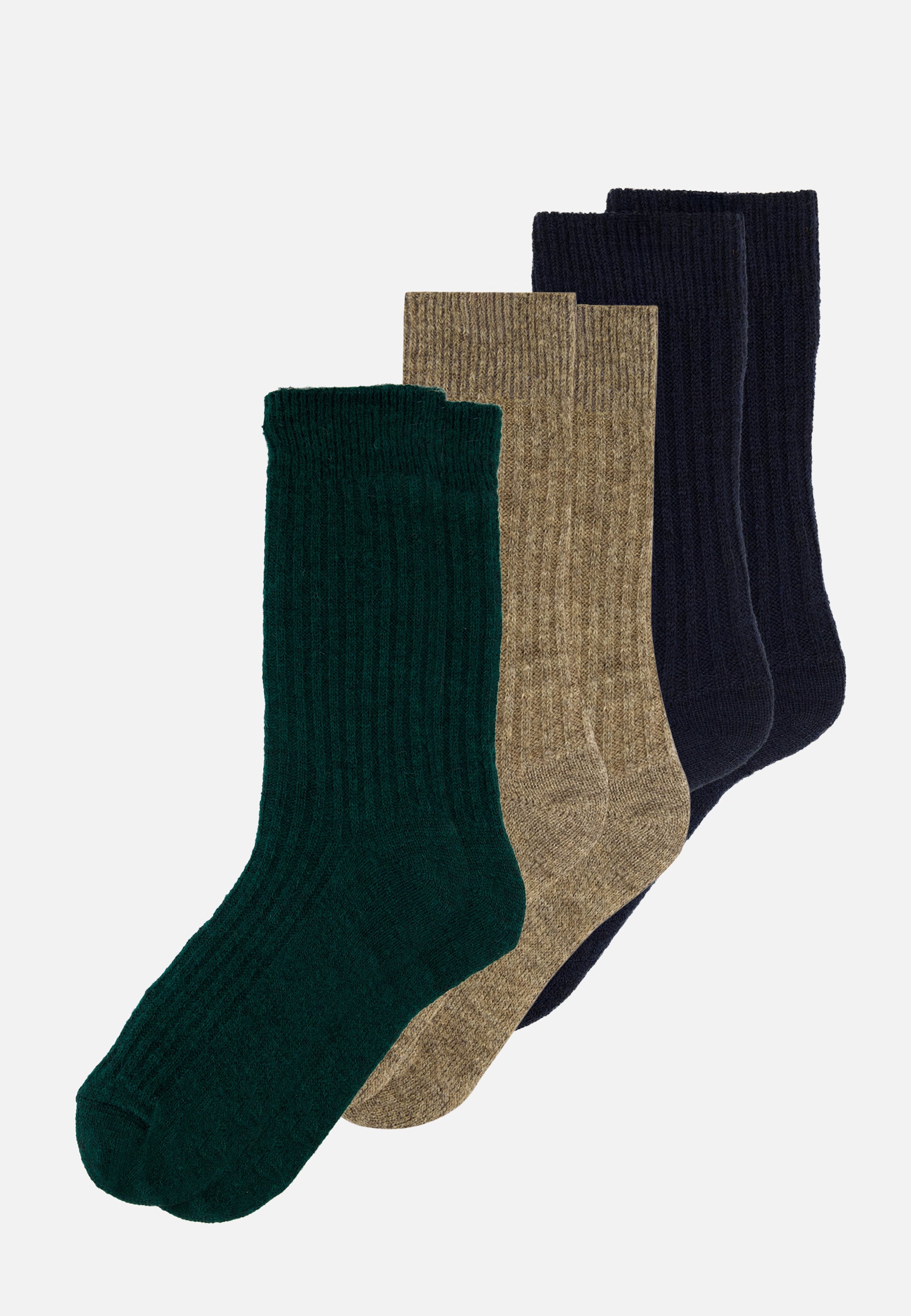Set of 3 mid-calf mohair socks - Camel and Navy Fir Tree Socks
