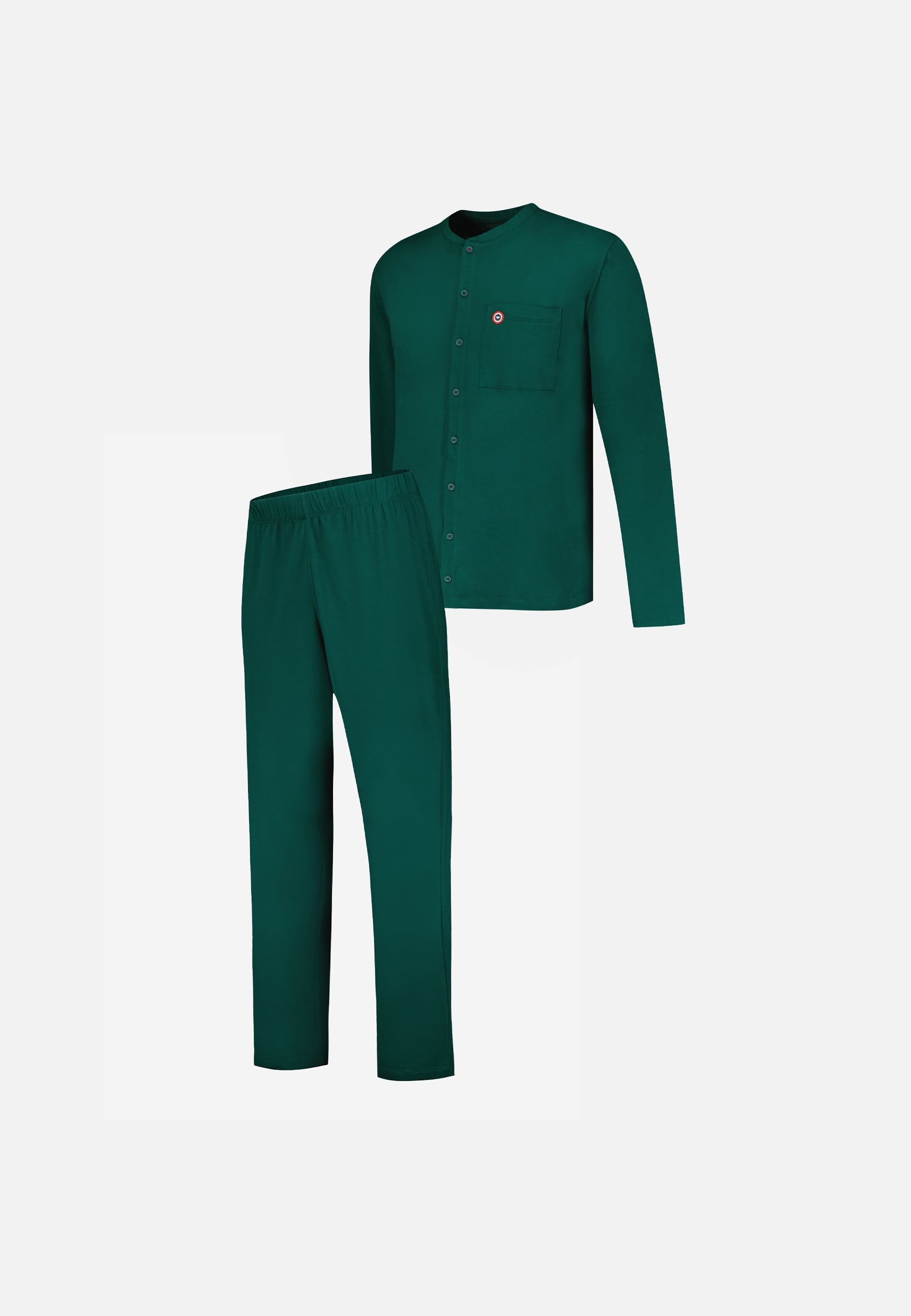 Green cotton pyjama set (top and pants) - Hugo Pyjama Set, Long Sleeved Top and Long Bottoms, Plain Green