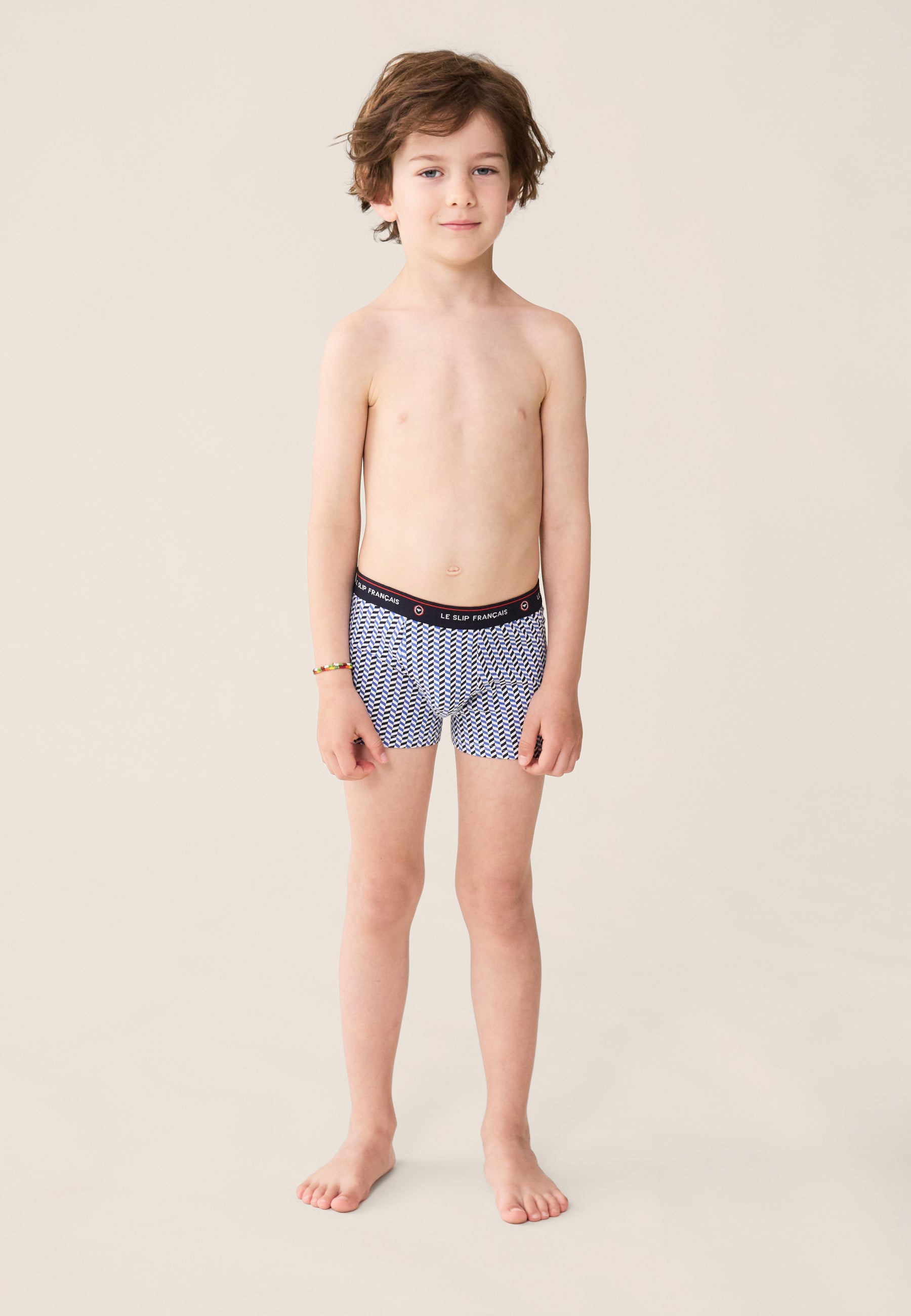 Children's blue chevron cotton boxer shorts - Petit Joseph Chevron Bleu Poussiere