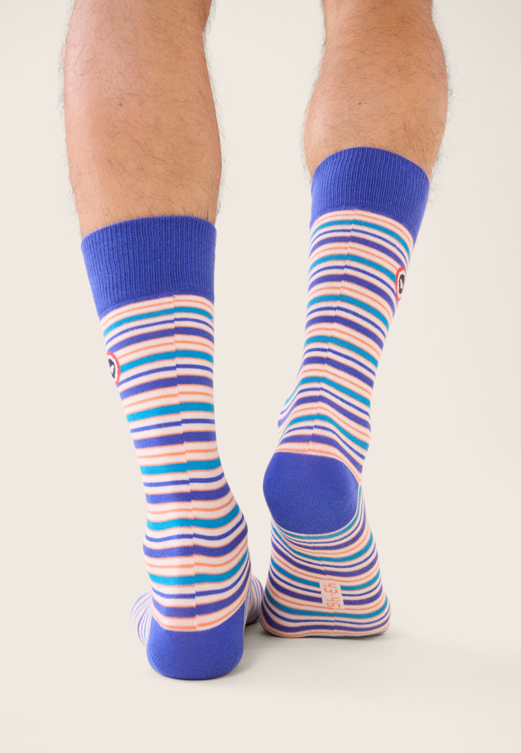 Set of 3 mid-calf cotton socks - Nautical Blue Socks with White Stripes