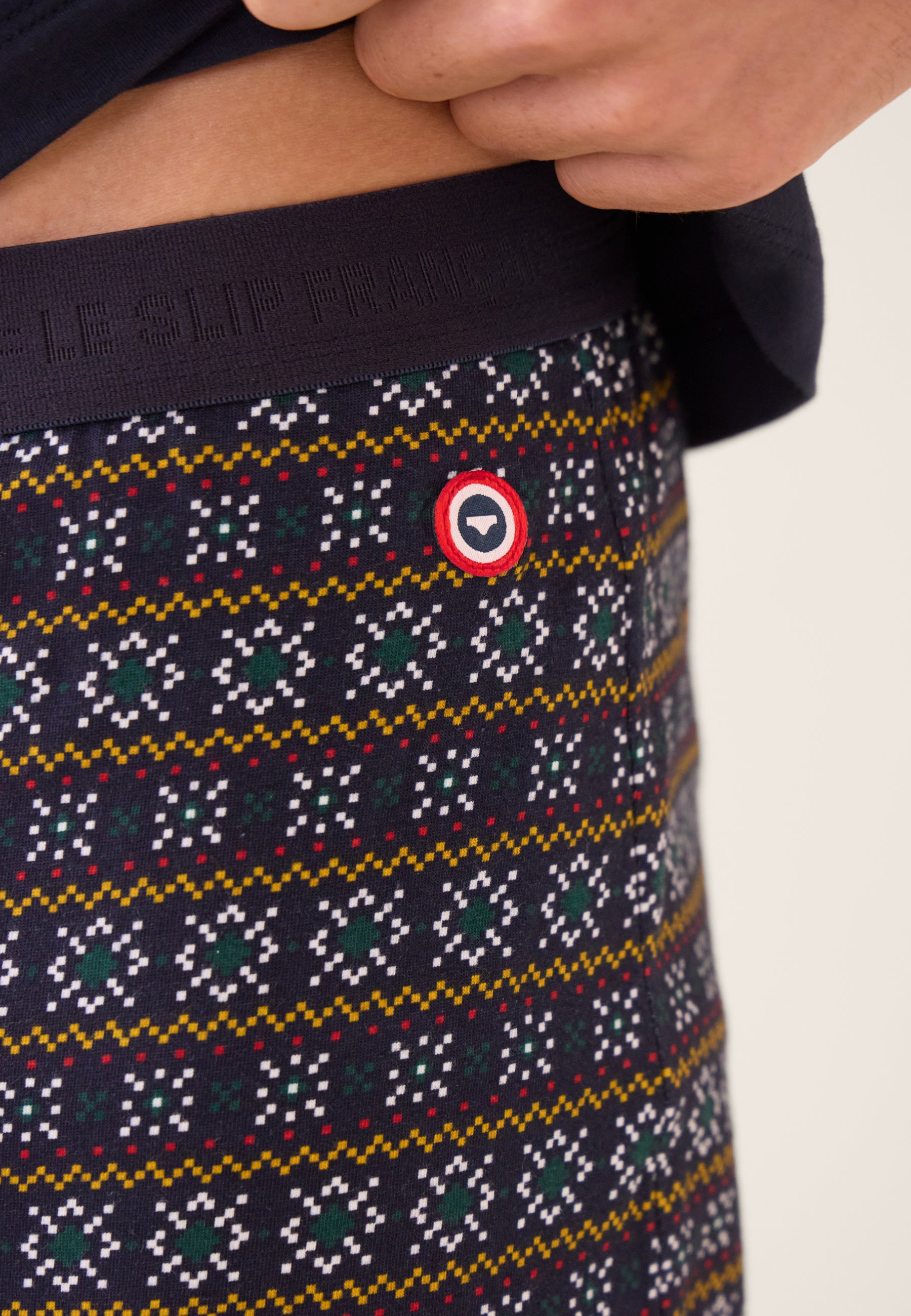 Navy blue top and fancy bottom cotton pajama set - Manuel Pajamas Plain Navy Long Sleeve Top and Long Fancy Bottoms