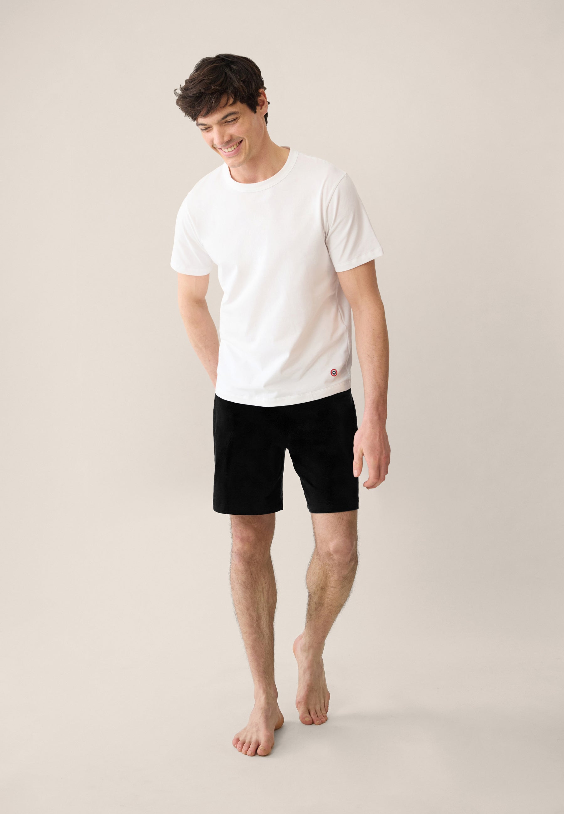 White top and black shorts cotton pajama set - Terrific short sleeve pajamas in white and invincible short pajama bottoms in black