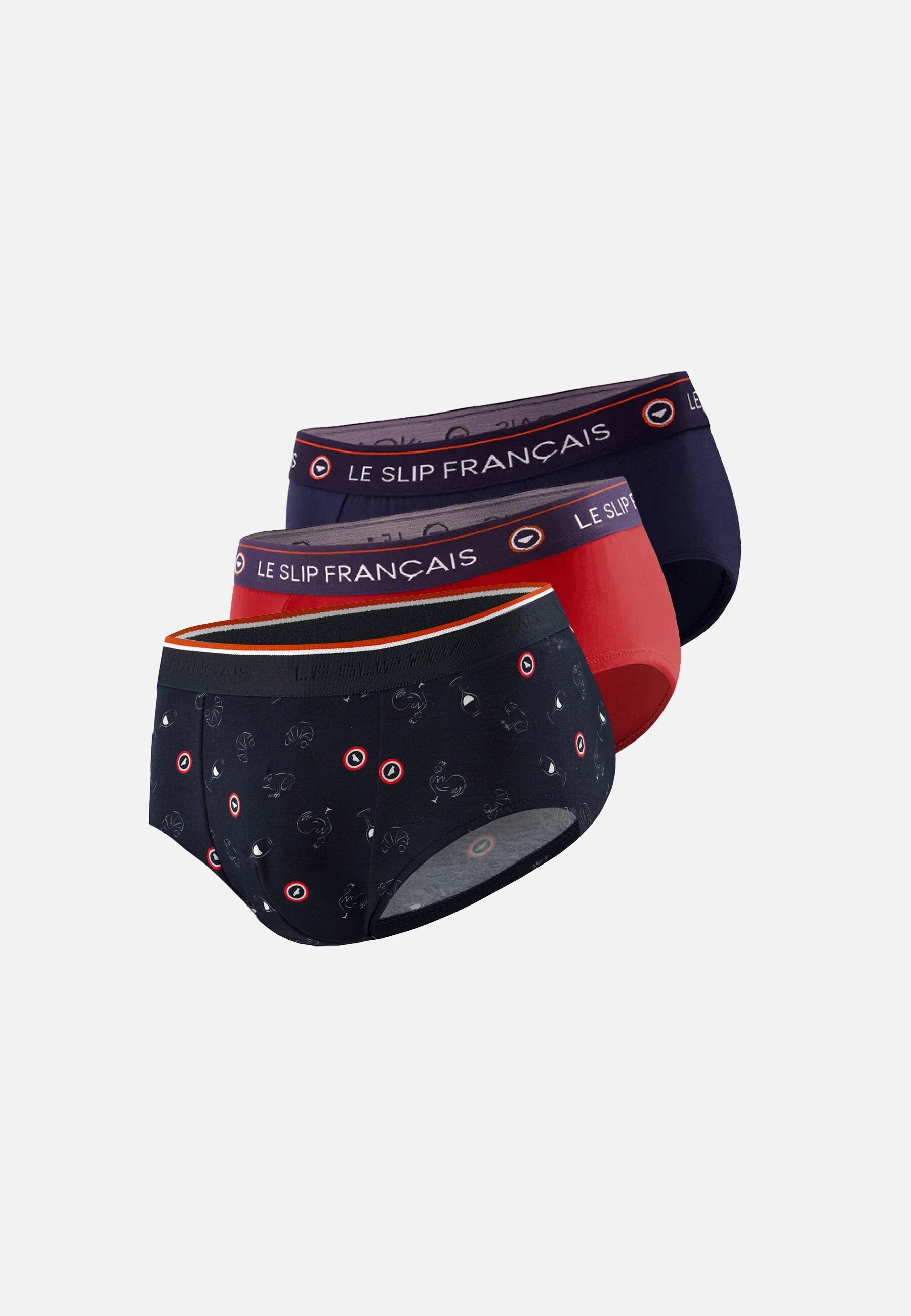 Lot de 3 slips en coton - Slips Marine Vie En Slip Rouge Marine