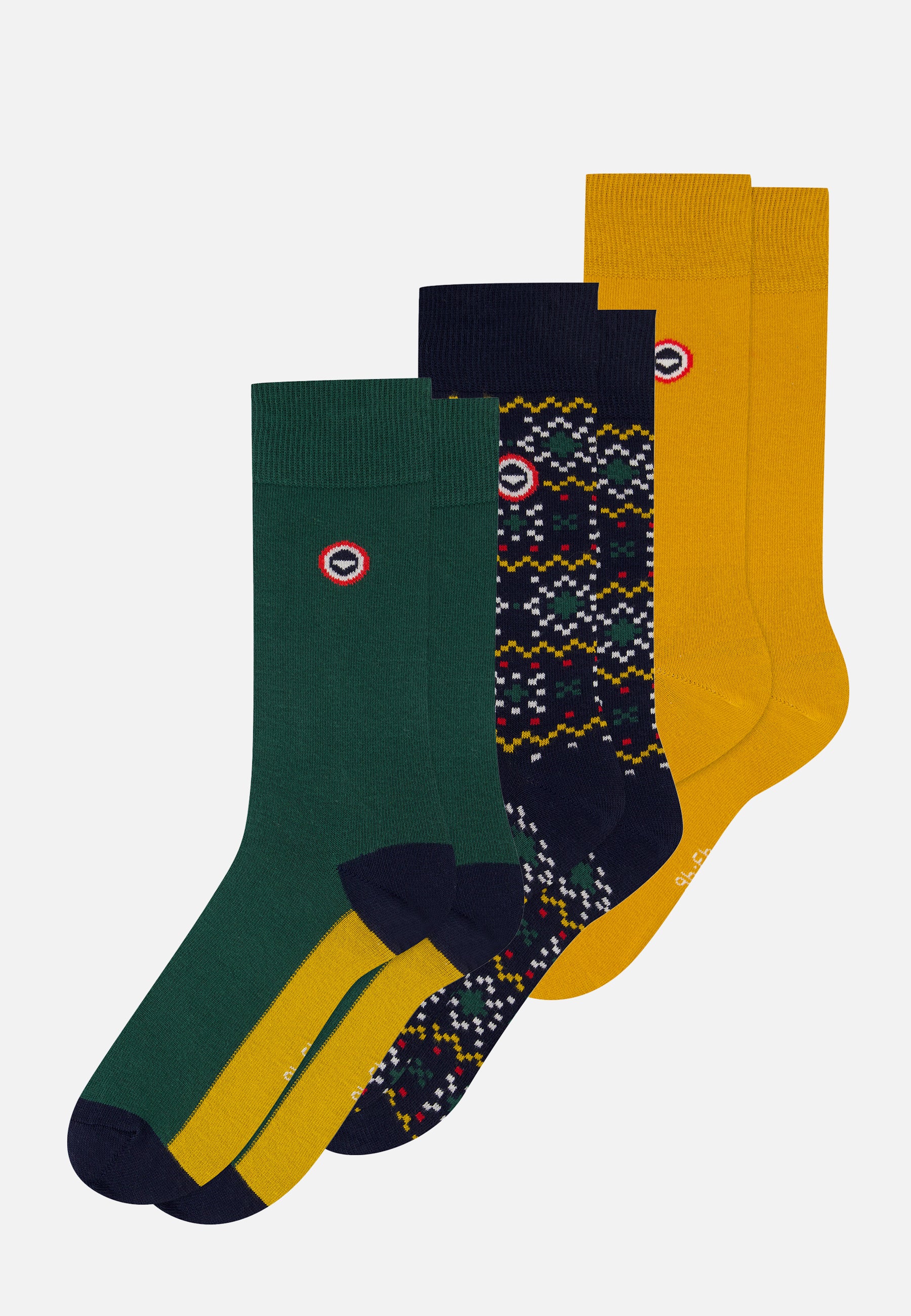 Lot de 3 chaussettes mi-hautes en coton - Chaussettes Demi Bloc Flocon Vert Sapin