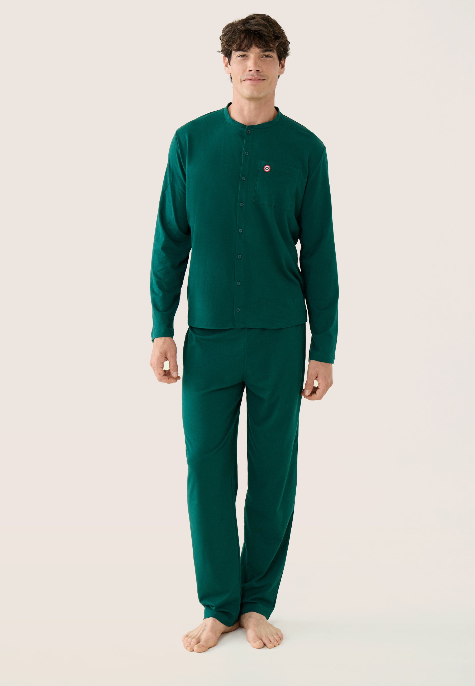 Ensemble pyjama haut et pantalon vert en coton - Pyjama Hugo Haut Manches Longues Et Bas Long Uni Vert