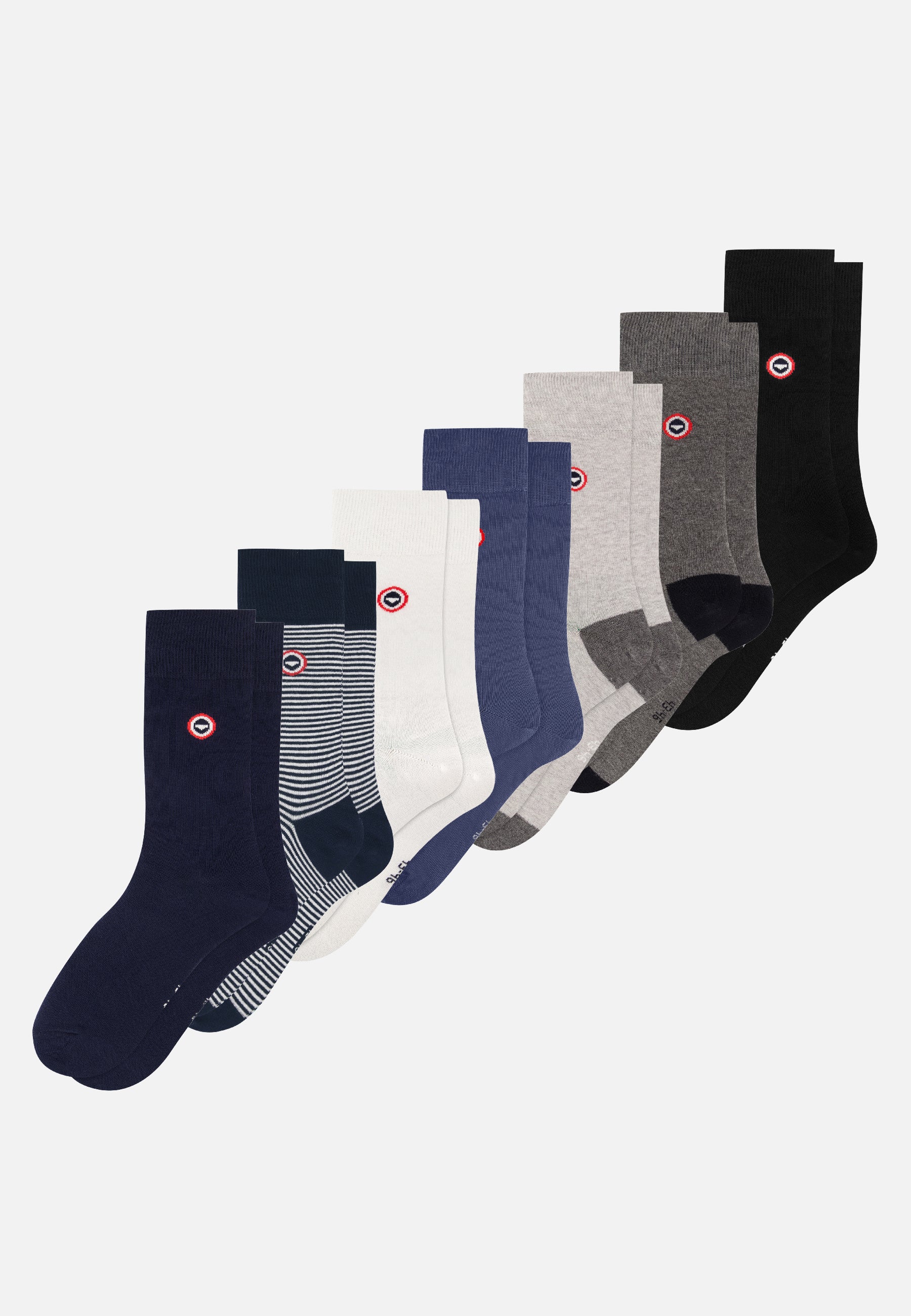 Lot de 7 chaussettes mi-hautes en coton - Chaussettes Marine Marinière Blanc Acier Bicolore Gris Noir