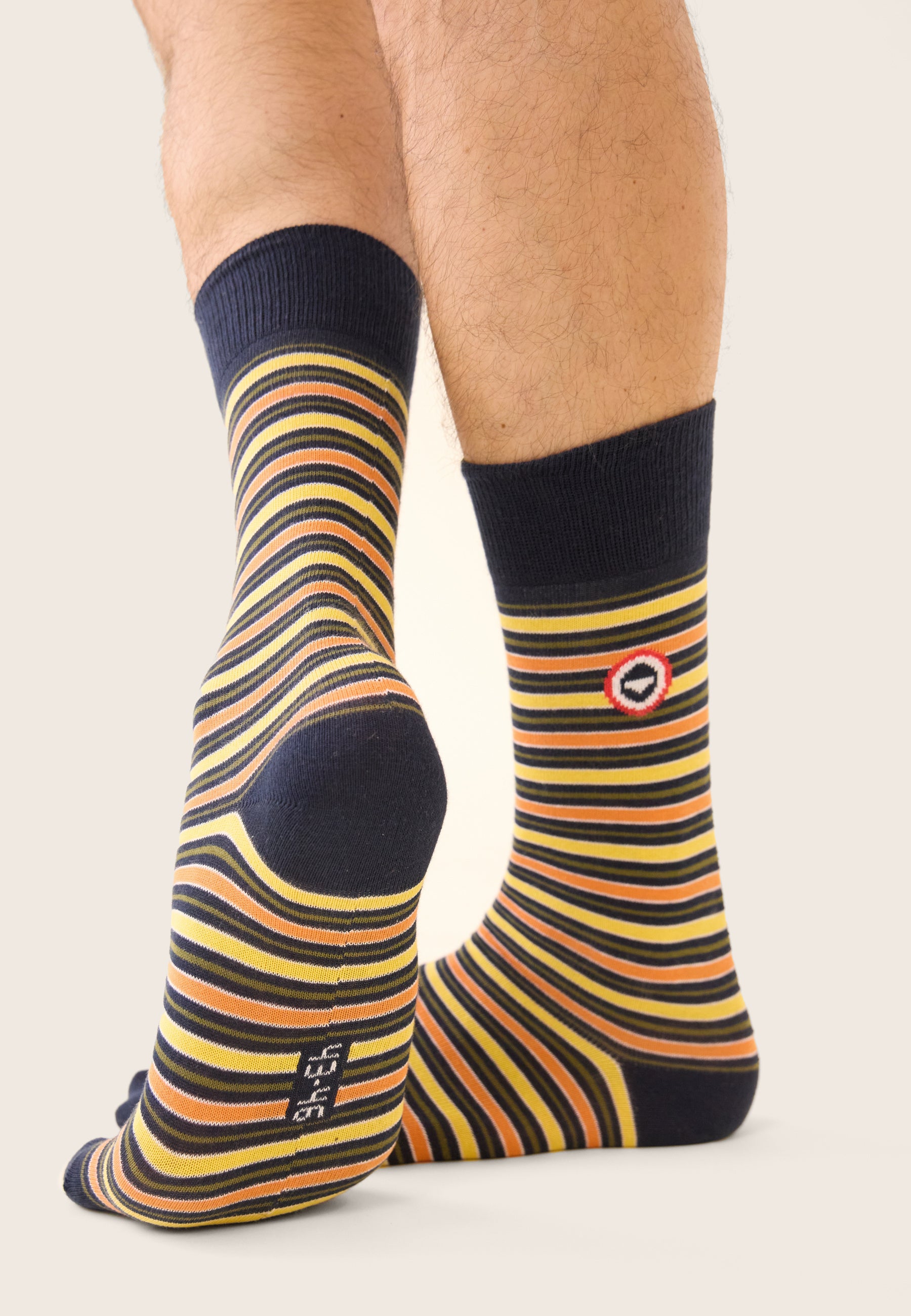 Set of 2 mid-calf socks - Khaki Veronese Socks with Mattress Stripes