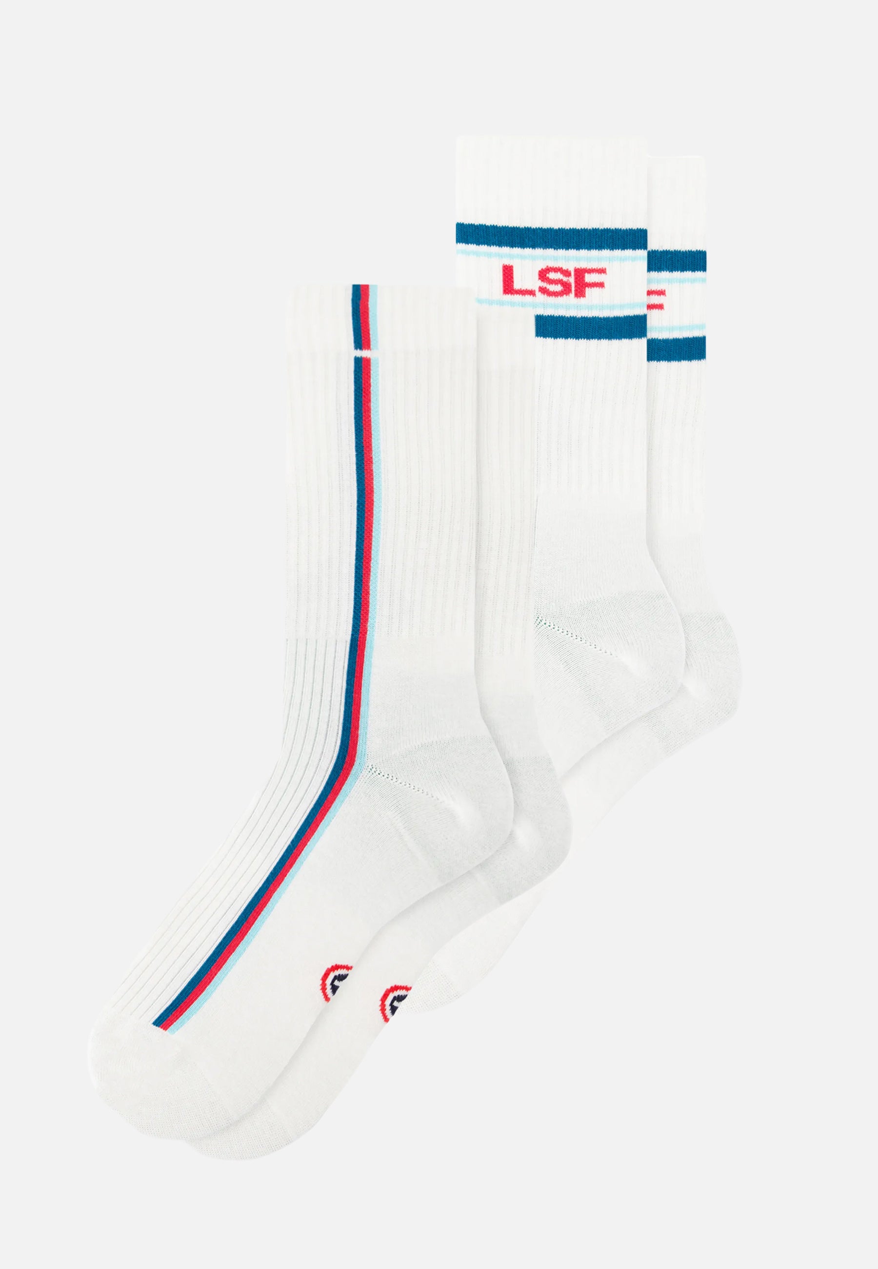 Pack of 2 mid-calf sports socks - Striped and ribbed socks in Teal, Aqua Green, and Cherry Pink