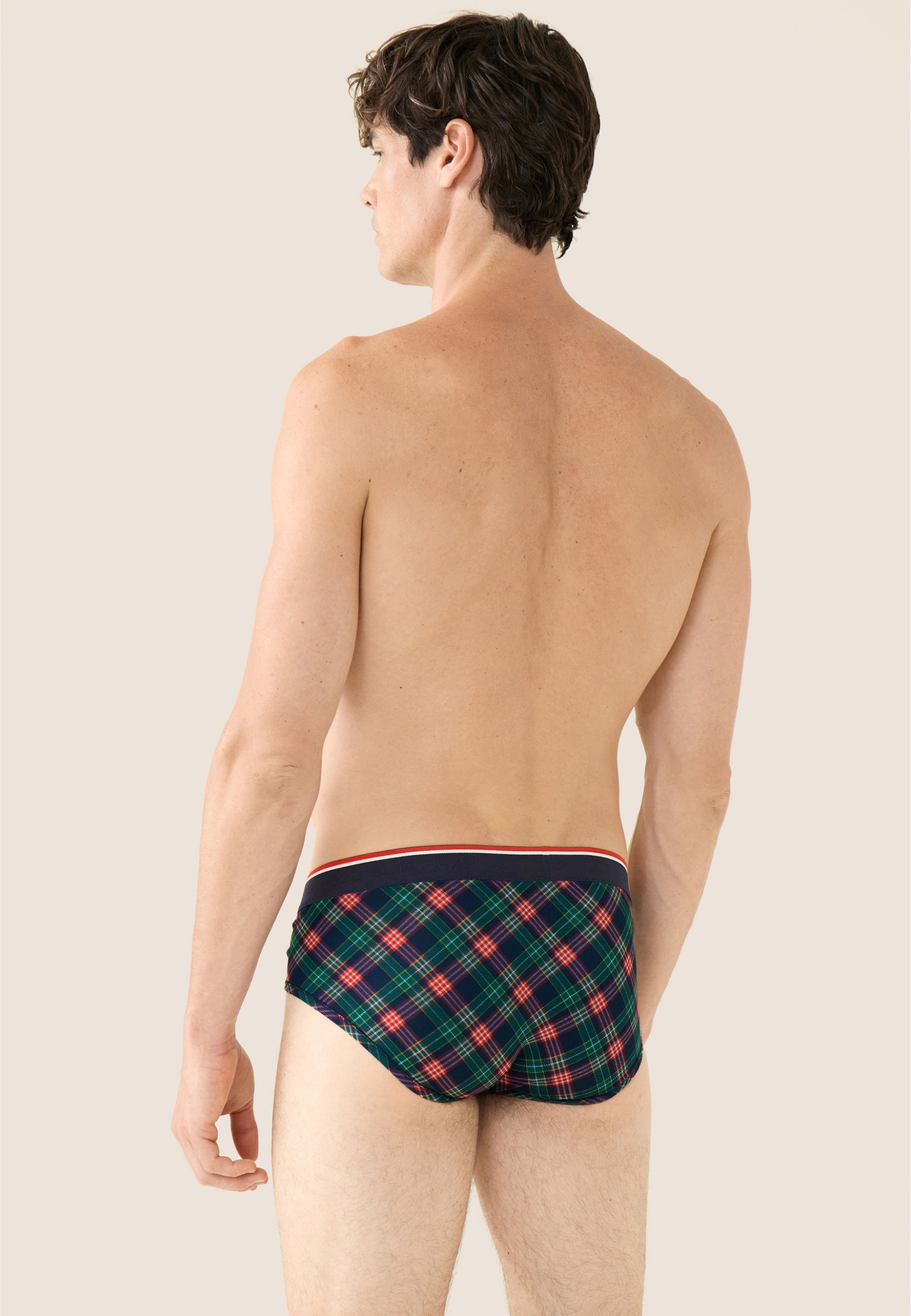 Lot de 3 slips en coton - Slips Marine Tartan Rouge Brodé Beau Paquet