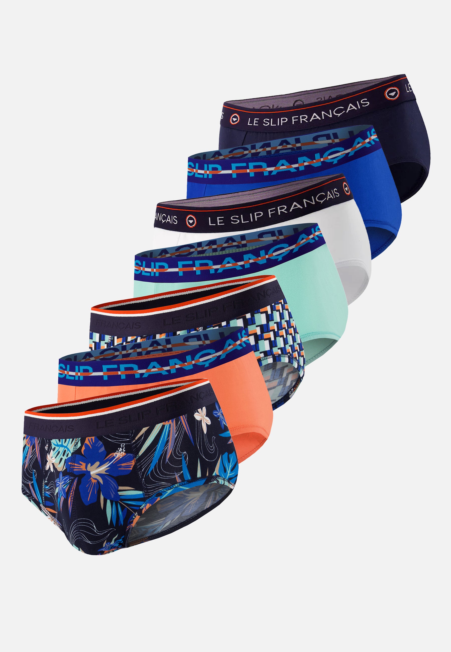 Pack of 7 cotton briefs - Navy, White, Hawaiian, Orange, Corbusier, Nautical Blue, Azure Green