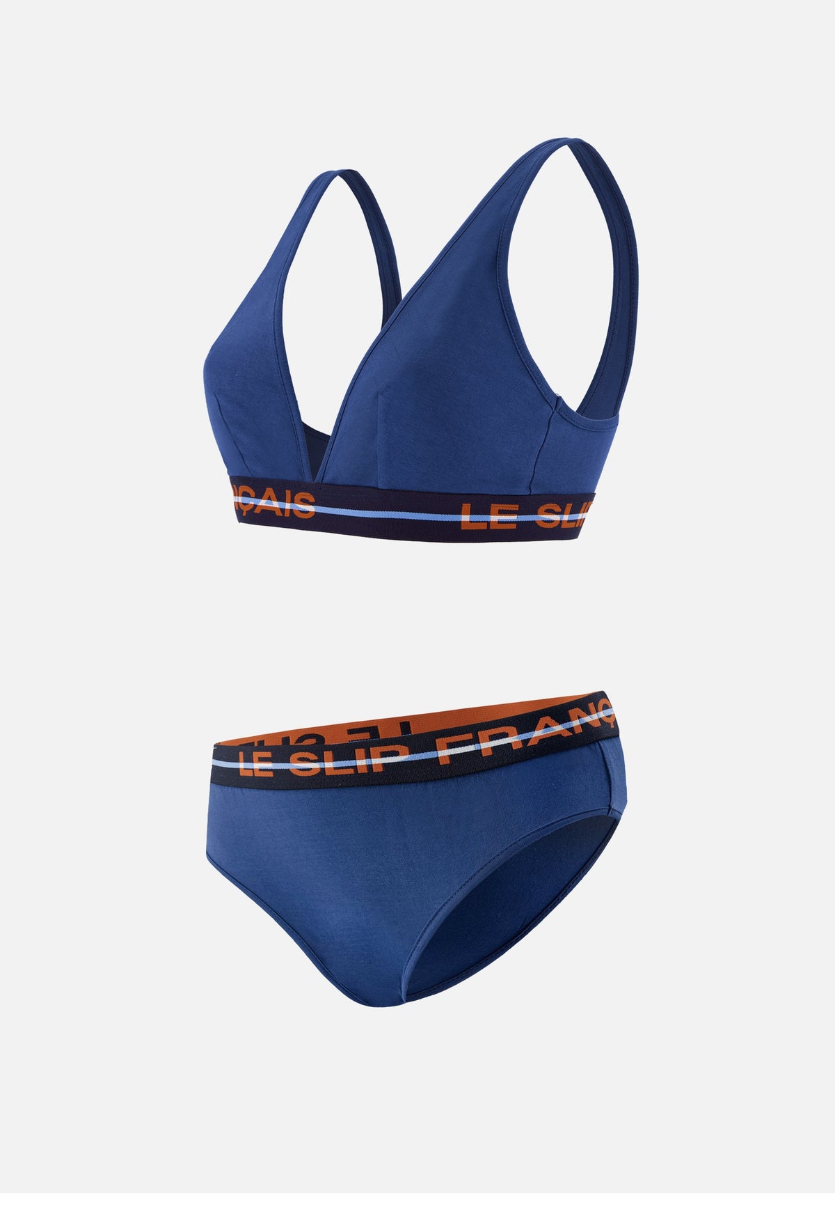 Ensemble culotte soutien-gorge triangle en coton - Séduisante Bleu Acier et Rieuse Bleu Acier