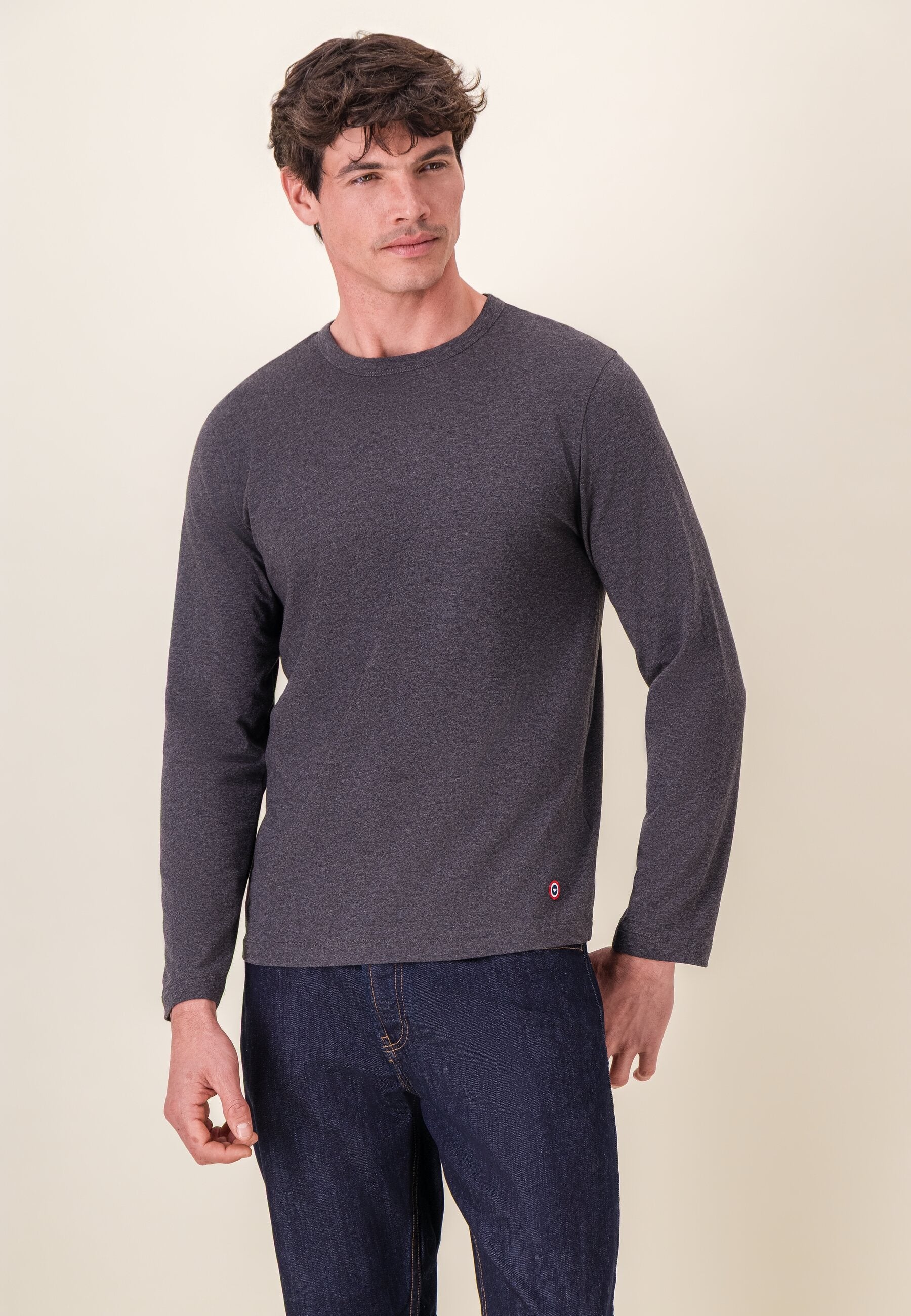 T-shirt à manches longues gris en coton - Superbe Gris Anthracite