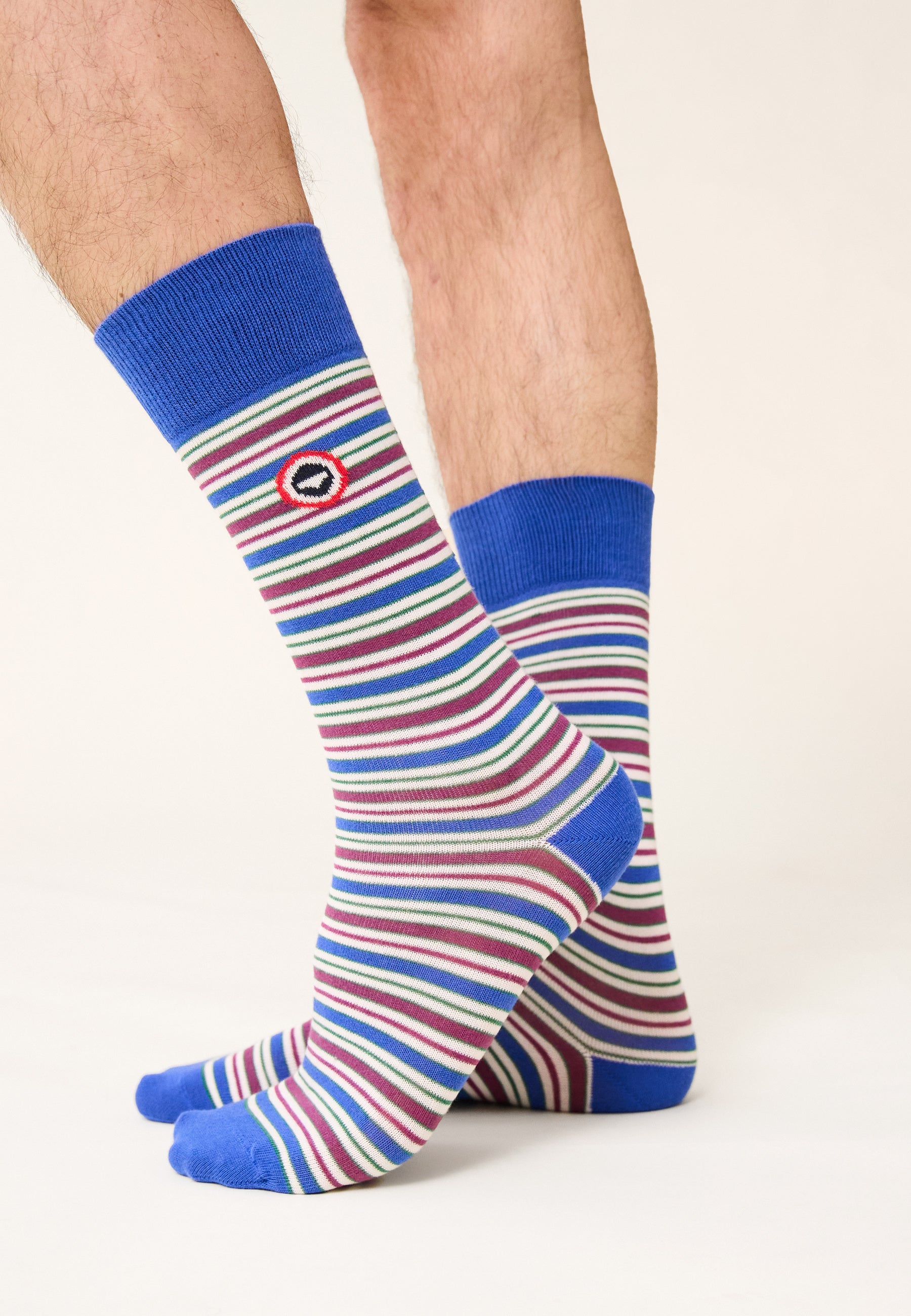 Unisex cotton mid-calf socks - Lucas Stripe Mattress Purple Emerald