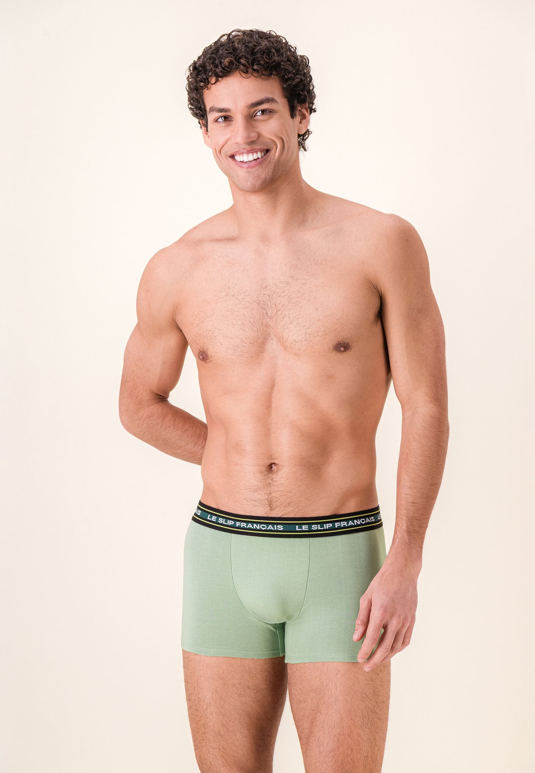 Lot de 3 boxers en coton - Boxers Vert Forêt Jaune Anis Vert Sauge