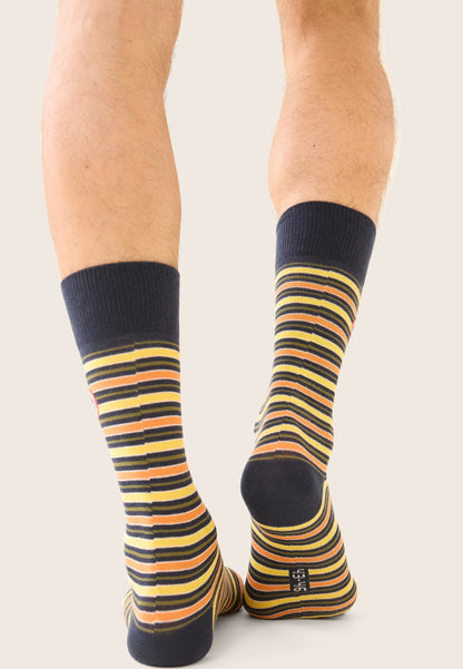 Chaussettes mi-hautes kaki à rayures matelas - Lucas Rayure Matelas Kaki Veronese