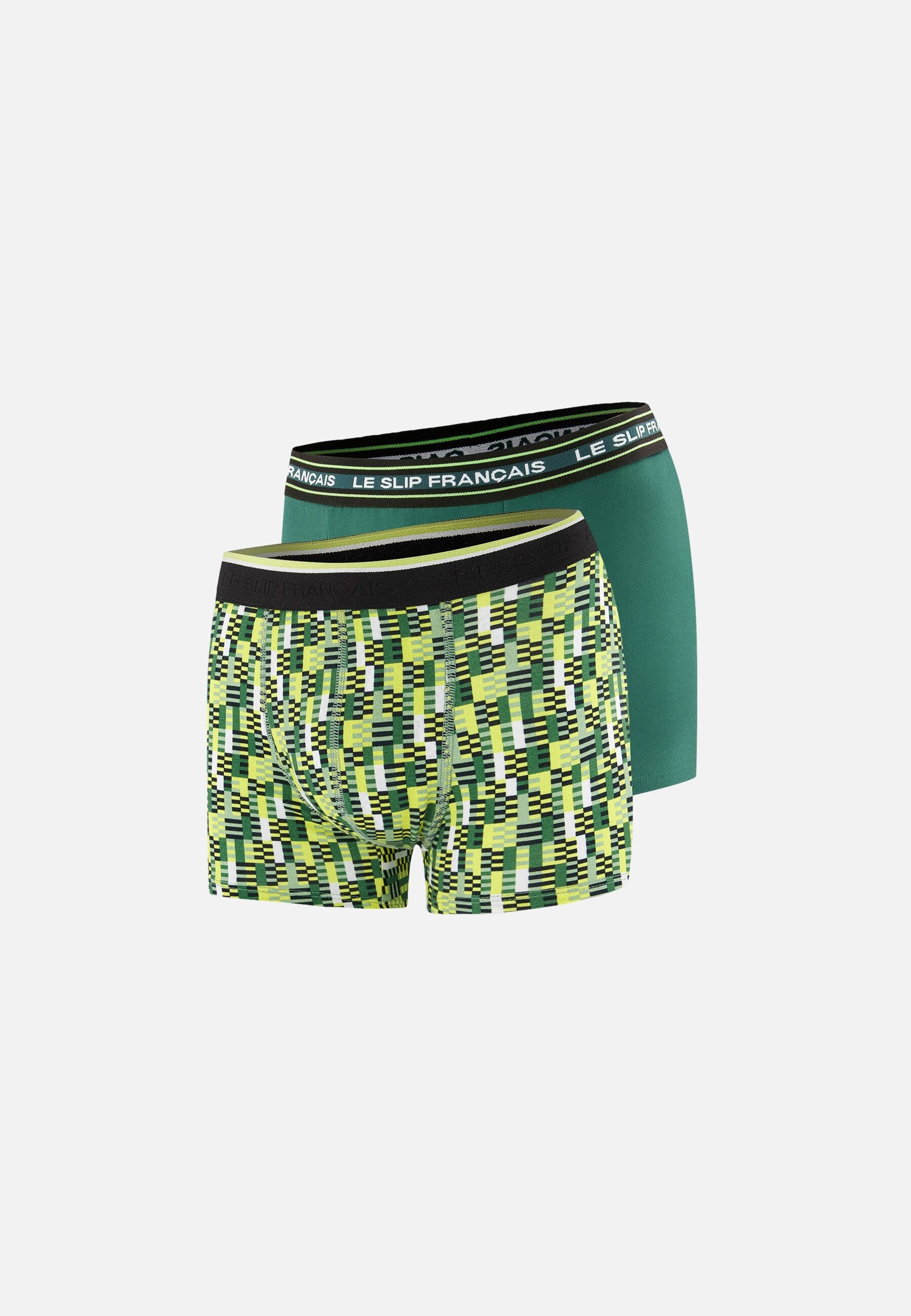 Lot de 2 boxers en coton - Boxers Vert Forêt Entrelacés Jaune Anis