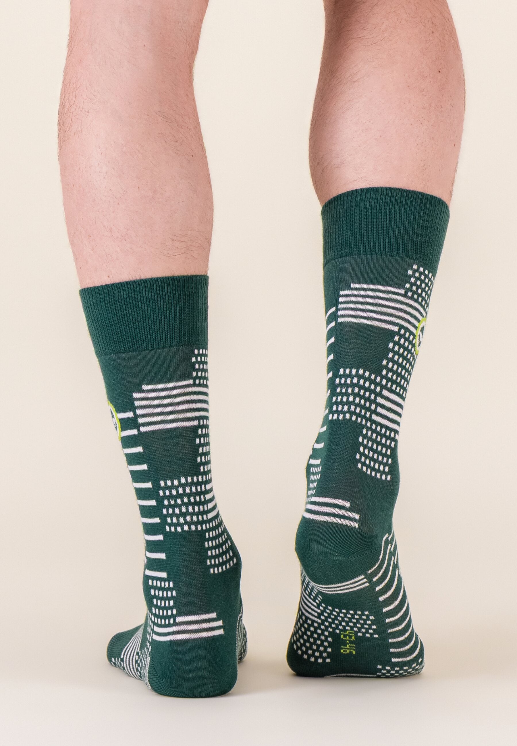 Chaussettes mi-hautes à motif pixel vert forêt en coton - Lucas Pixel Vert Forêt