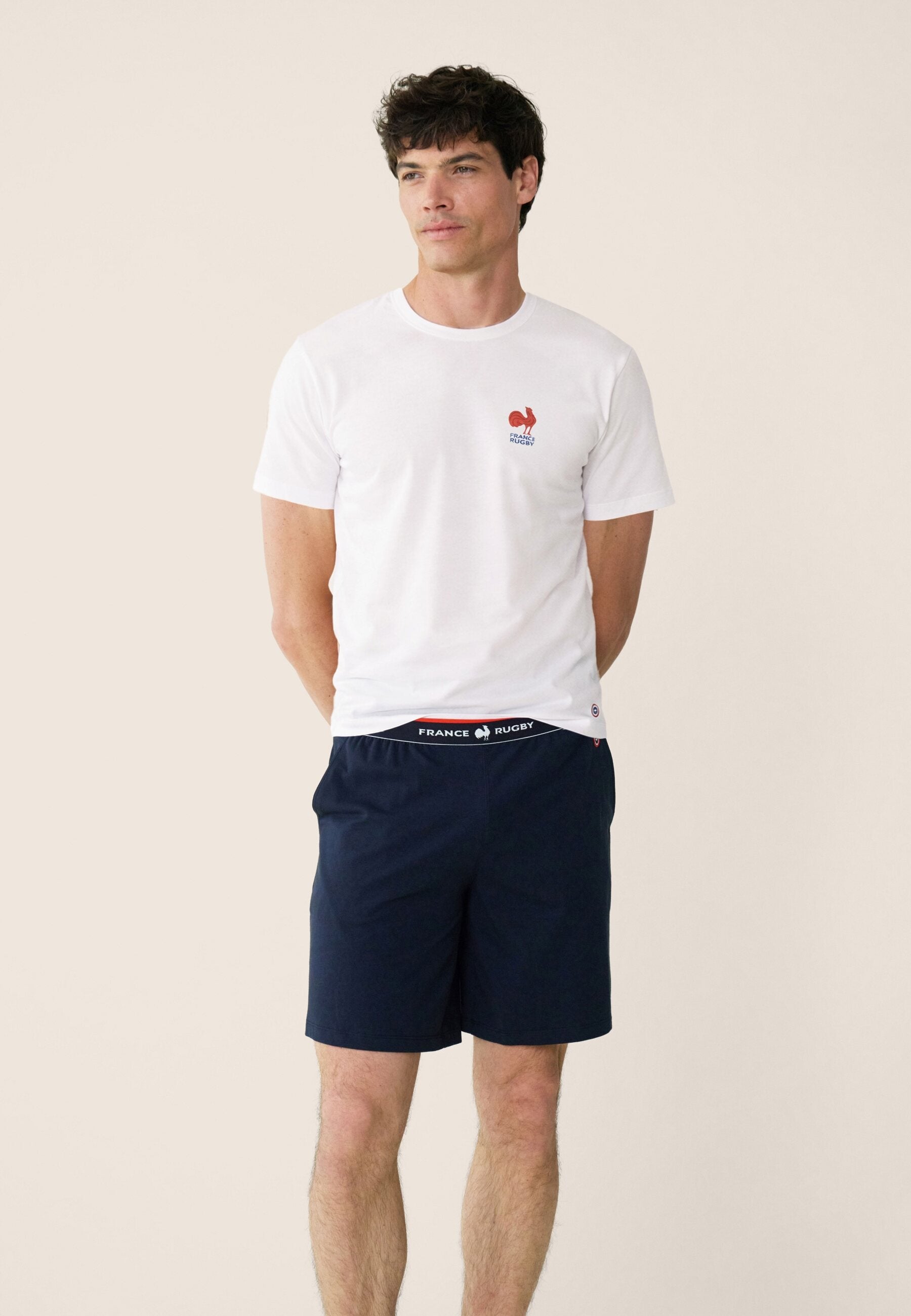 Ensemble pyjama haut et short bleu marine XV De France - Pyjama Haut Manches Courtes Formidable Et Bas De Pyjama Court Zouzou Marine XV De France