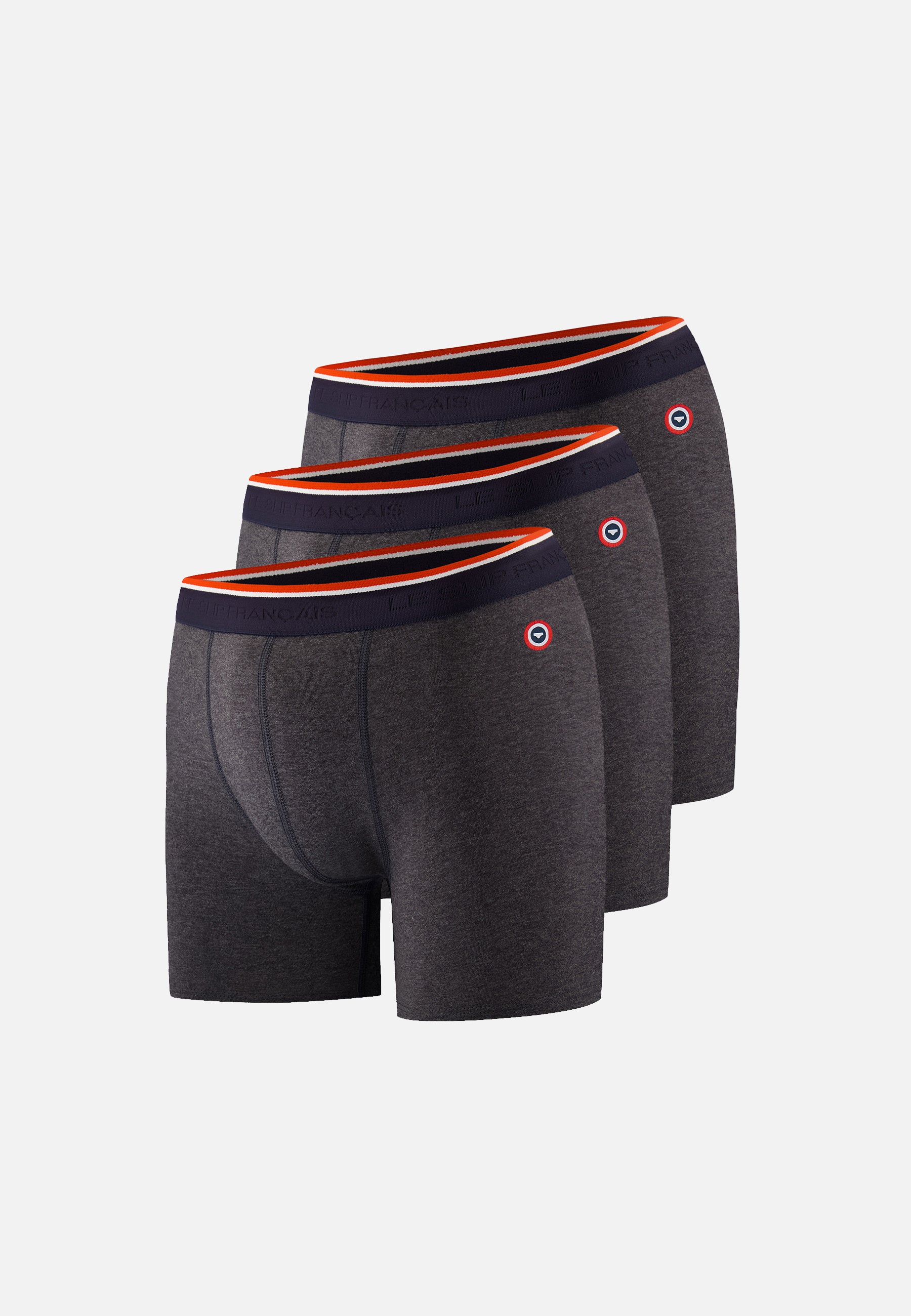 Lot de 3 boxers long en coton - Boxers Gris Anthracite
