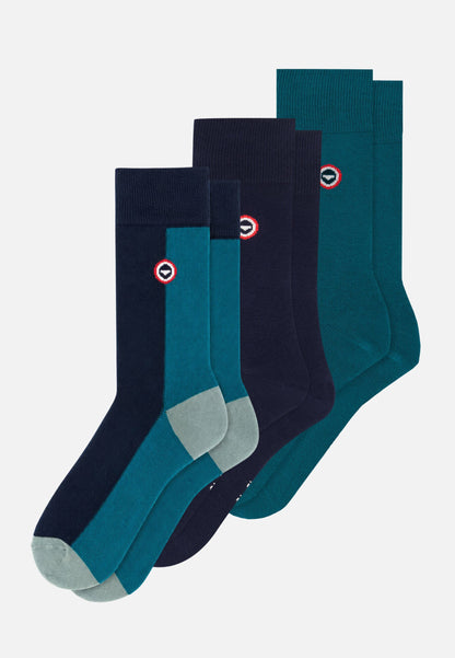 Lot de 3 chaussettes mi-hautes en coton - Chaussettes Block Marine Bleu Canard
