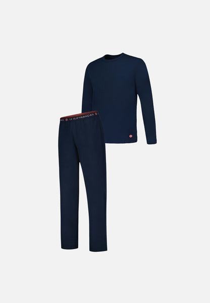 Ensemble pyjama haut et pantalon bleu marine en coton - Pyjama Haut Manches Longues Superbe Et Bas De Pyjama Long Indomptable Marine