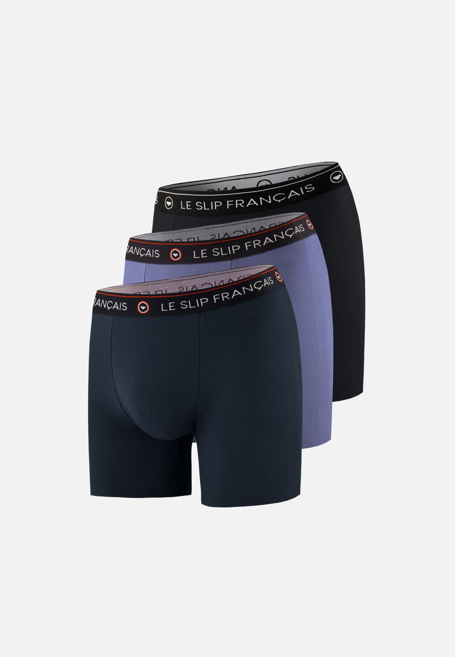 Lot de 3 boxers longs en coton - Boxers Longs Marine Bleu Jean Noir