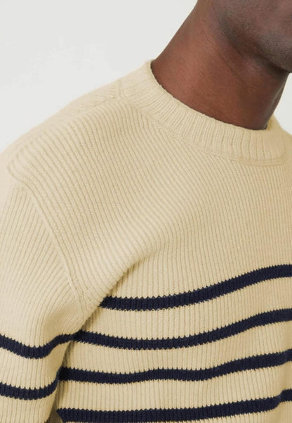 Pull mixte en laine française - Lude Marinière Ecru Marine