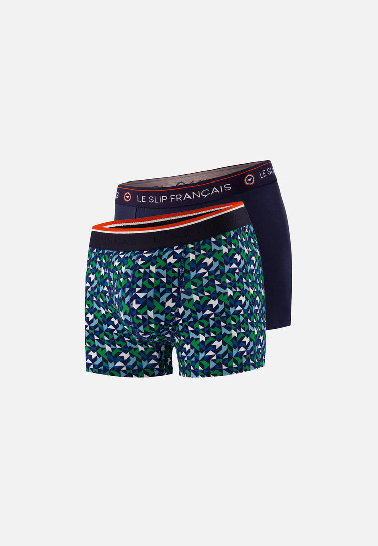 Lot de 2 boxers en coton - Boxers Mosaïque Indigo Marine - Le Slip Français - 1