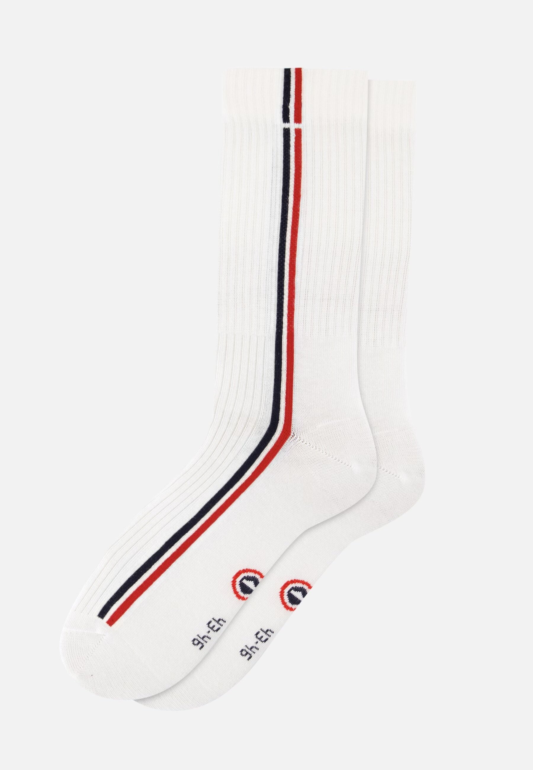 Chaussettes de sport mi-hautes rayées marine, blanc et rouge - Wilfried Lignes Marine Blanc Rouge