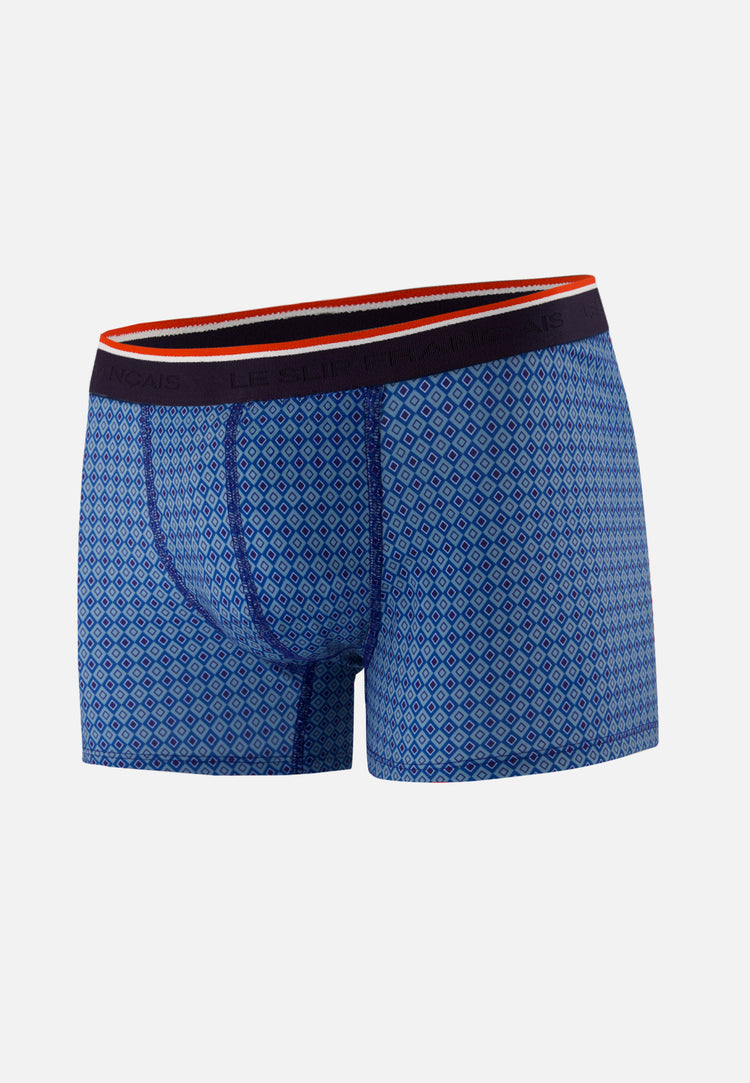 Blue harlequin pattern cotton boxer shorts - Marius Arlequin Bleu - Le Slip Français - 1