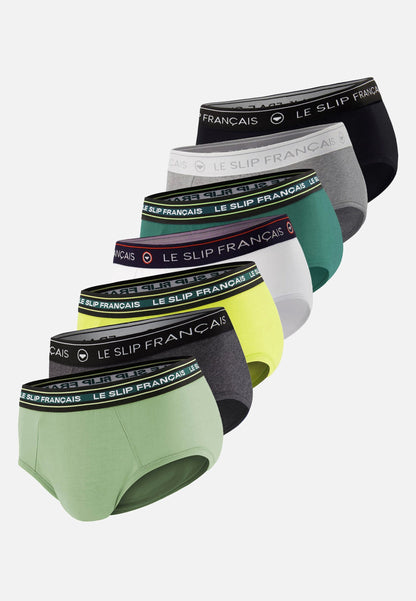 Lot de 7 slips en coton - Slips Noir Blanc Gris Chiné Anthracite Vert Sauge Vert Anis Vert Forêt