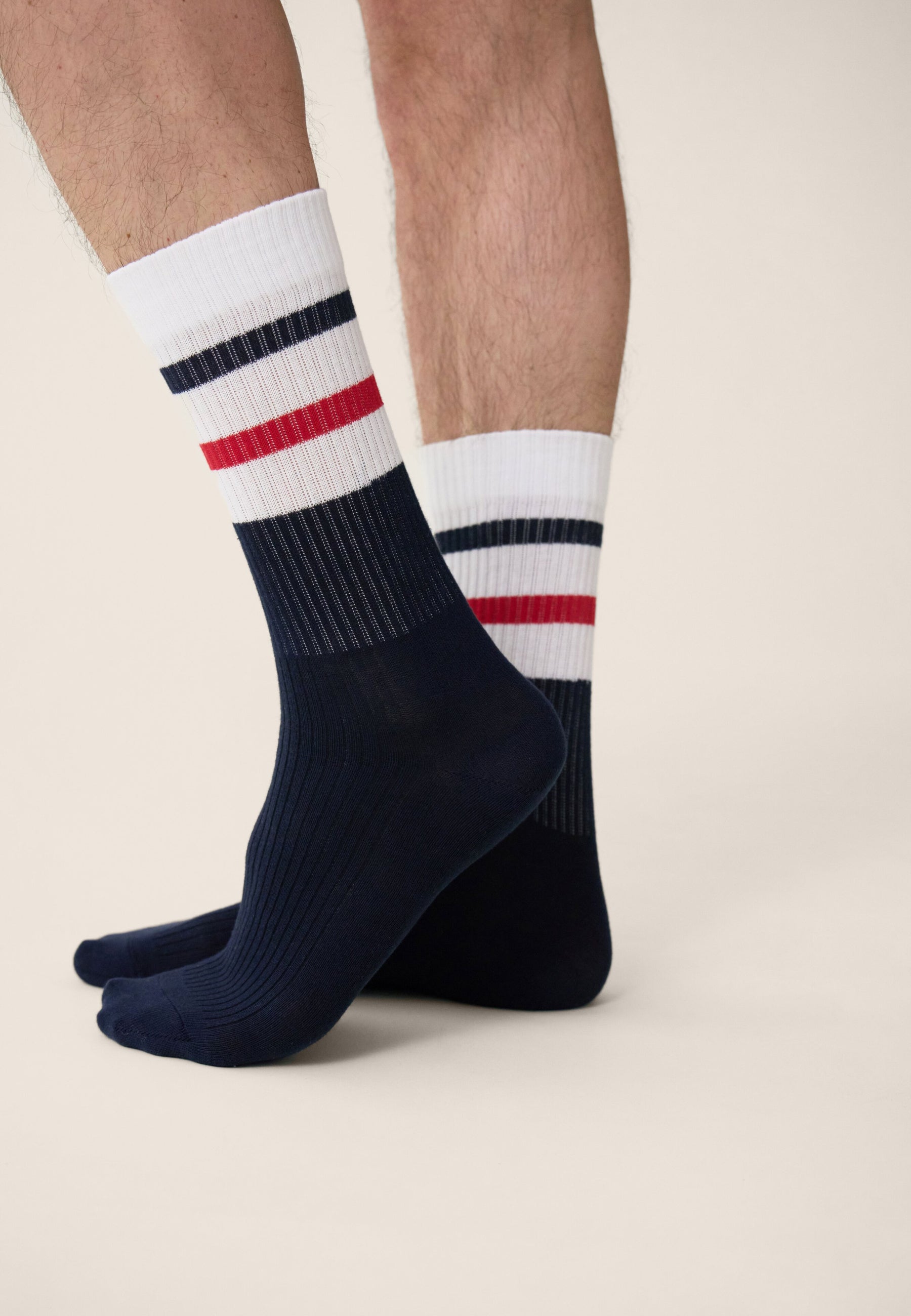 Lot de 2 chaussettes mi-hautes en coton - Chaussettes Marine Blanc Rouge