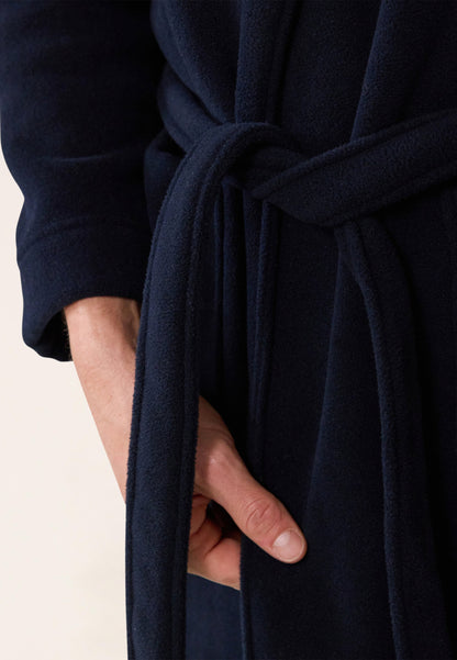 Men's warm navy blue dressing gown with shawl collar - Devy En Polaire Marine