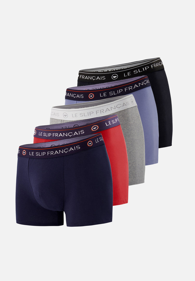 Pack Cinquo Boxer Redoutable Noir Bleu Jean Marine Rouge Cerise Gris Chiné - Le Slip Français - 1