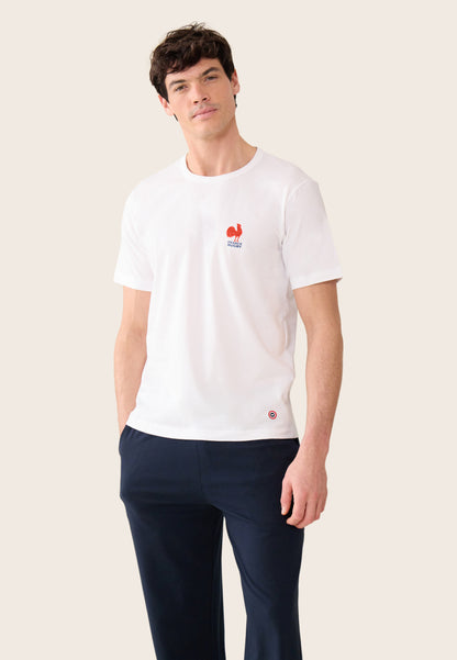 T-shirt homme blanc coq à manches courtes en coton - Formidable Blanc Rugby