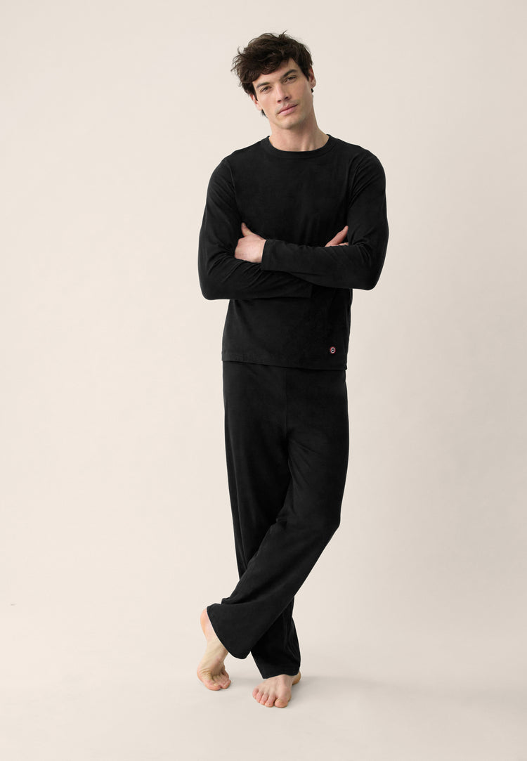 Ensemble pyjama haut et pantalon noir en coton - Pyjama haut manches longues superbe Noir et bas de pyjama long indomptable Noir - Le Slip Français - 1