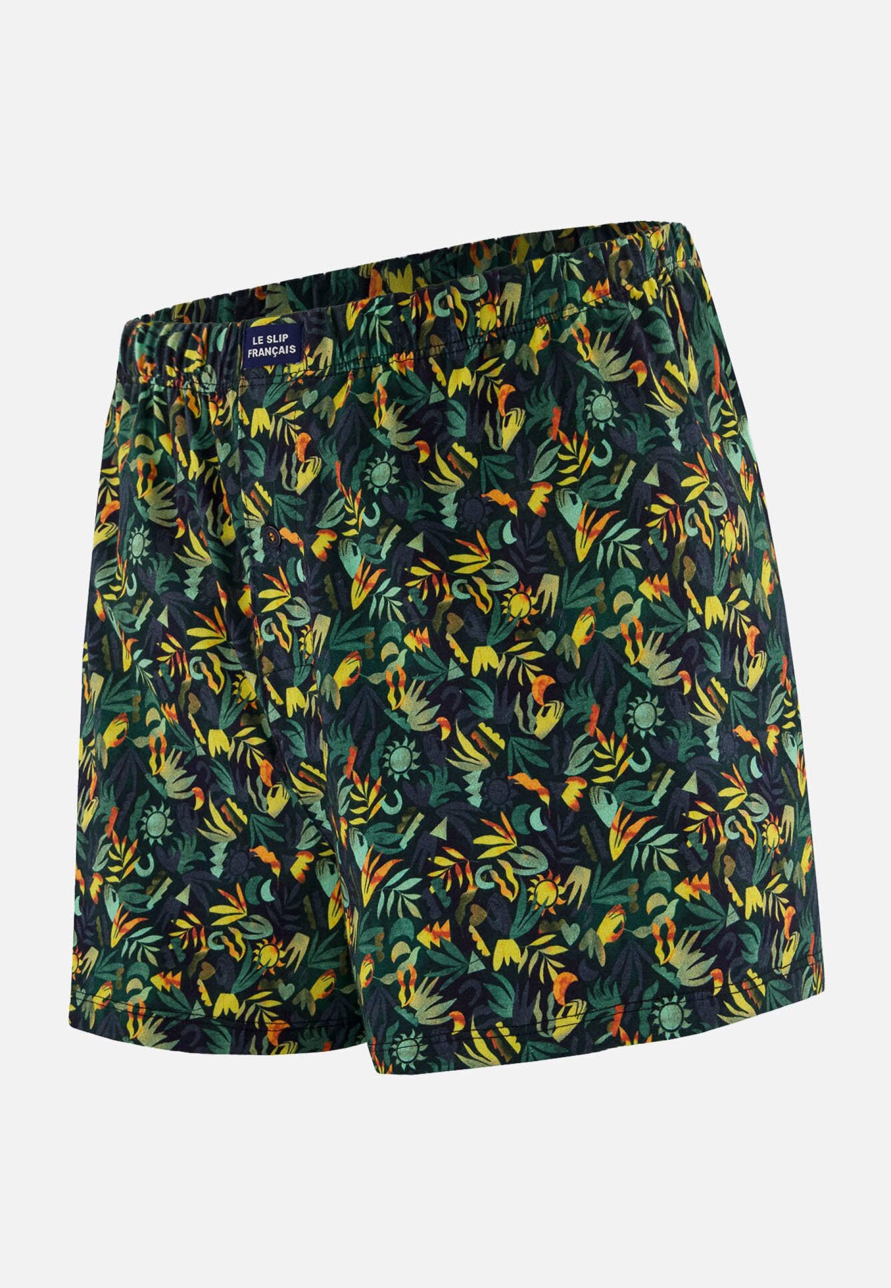 Caleçon vert à motif jungle en jersey de coton - Fredo Jungle Kaki Veronese