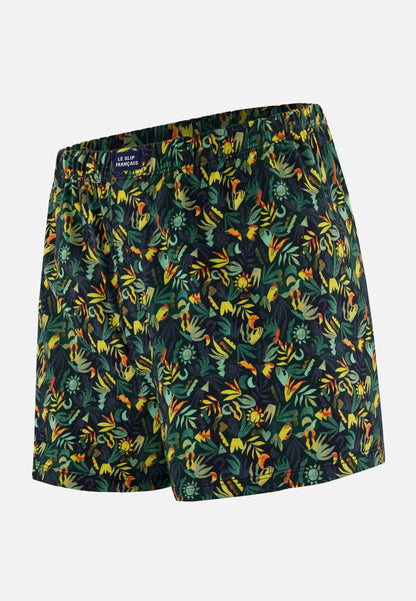 Caleçon vert à motif jungle en jersey de coton - Fredo Jungle Kaki Veronese