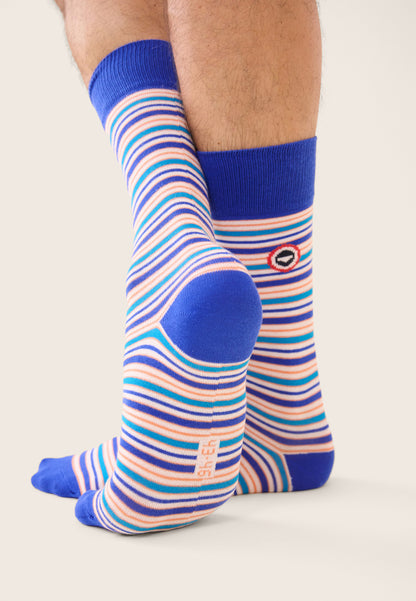 Mid-calf blue striped socks - Lucas Mattress Stripe Ocean Blue